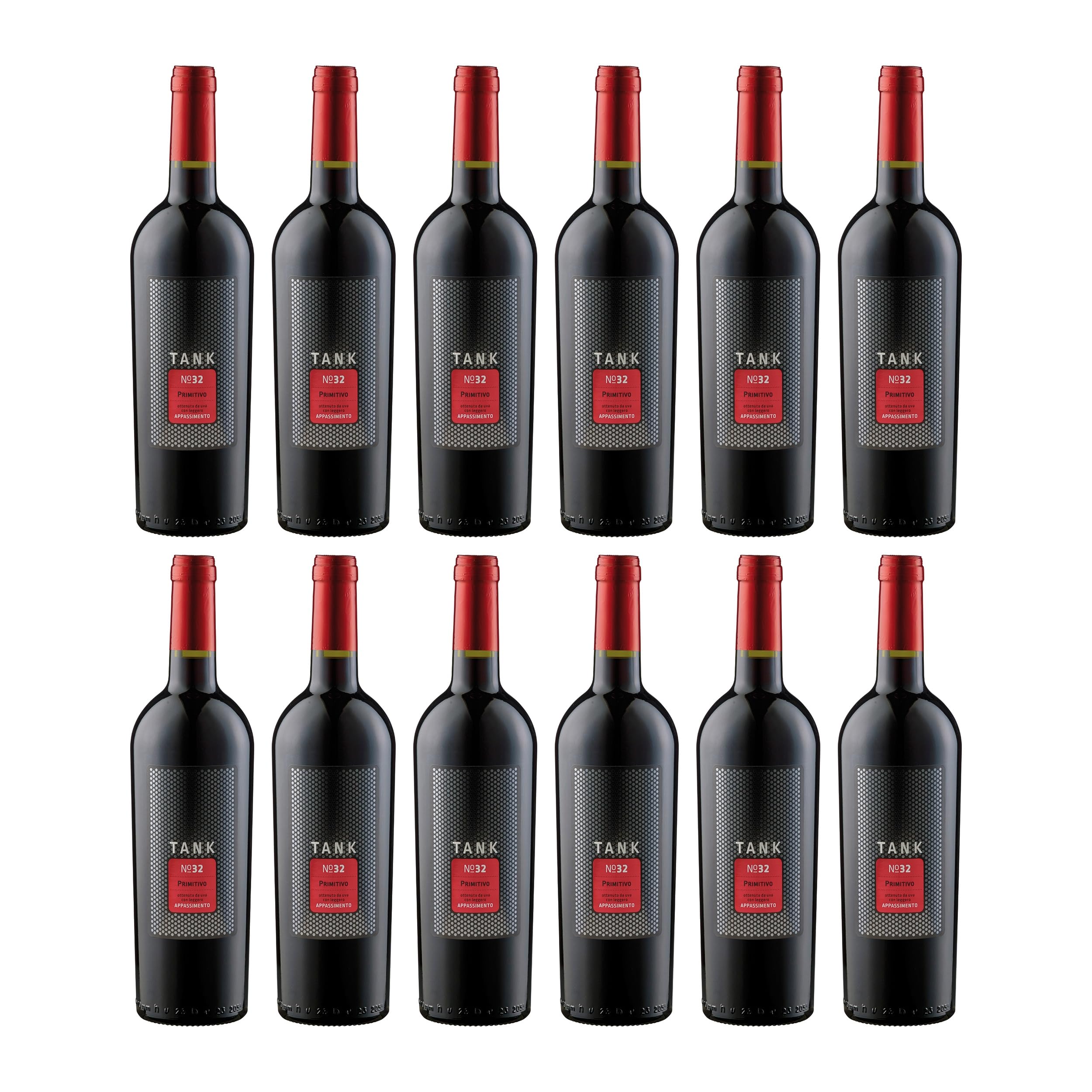 CAMIVINI S.P.A. TANK 32 Primitivo Puglia IGT Appassimento Rotwein Rot halbtrocken Italien inkl. FeinWert E-Book (12 x 0.75 l)
