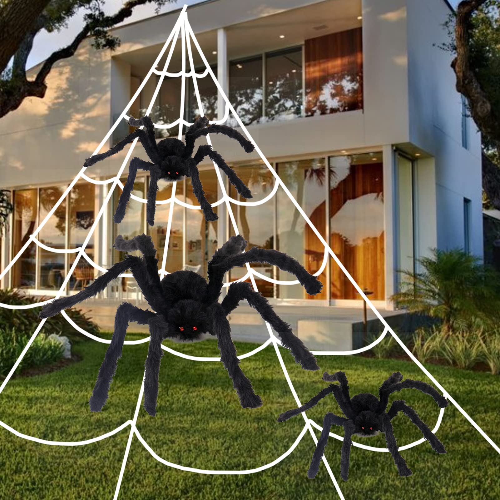 Buy 200 Inch Halloween Giant Spider  + 3 Big Fake y Hairy Spiders, Outdoor Spider s