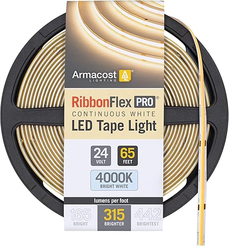 Miniatura 16 de Armacost Lighting RibbonFlex Pro 24V Tira de Luz LED COB Blanca Tira de Luz de Tira de LED 3000K, 315 Lúmenes/Pie, 2.5M 172210 Blanco (Soft White