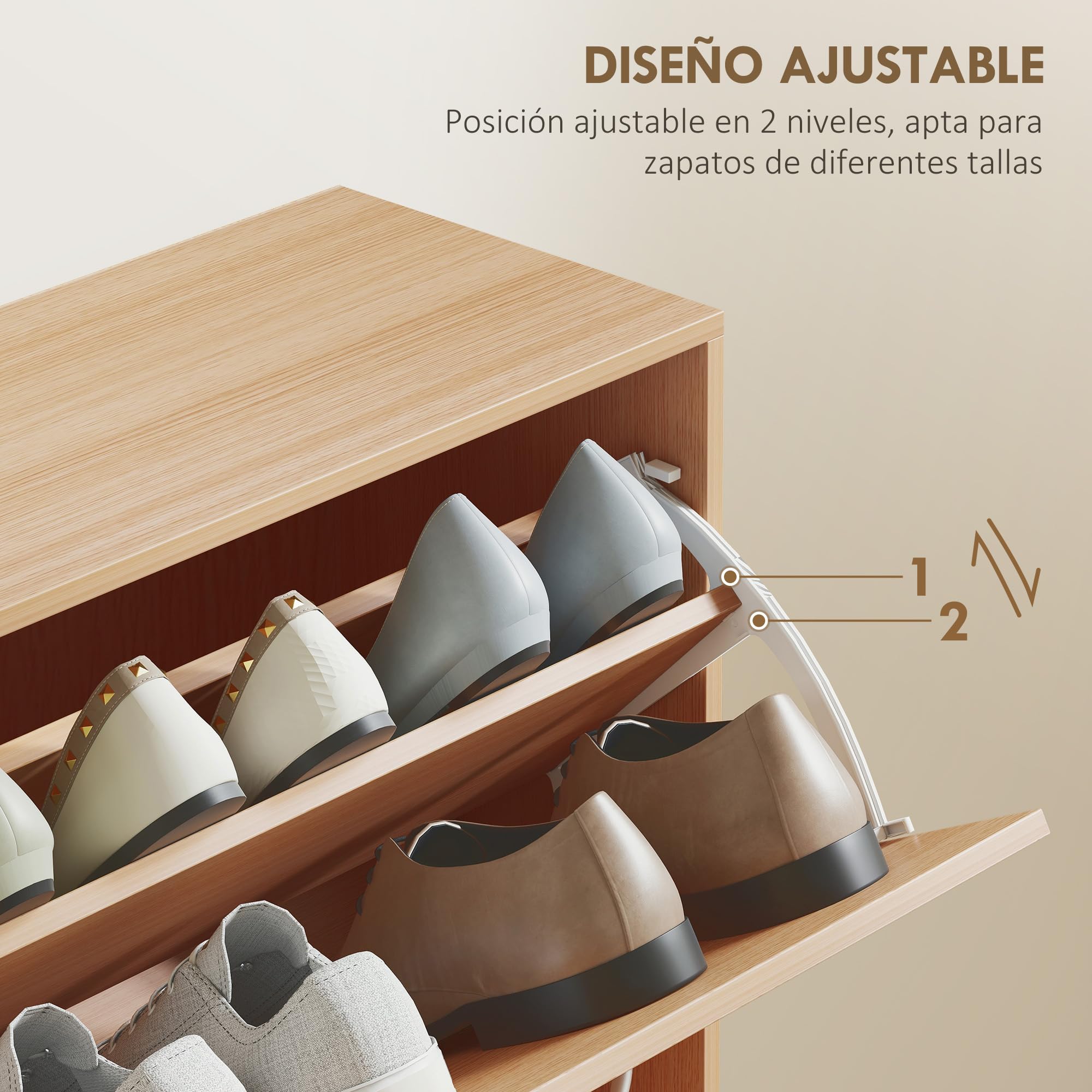 HOMCOM Zapatero Estrecho 4 Puertas, Zapatero Entrada Recibidor con Estantes Ajustables, para 16-24 Pares de Zapatos, para Pasillo, Espacios Reducidos, 120x24x81 cm, Natural