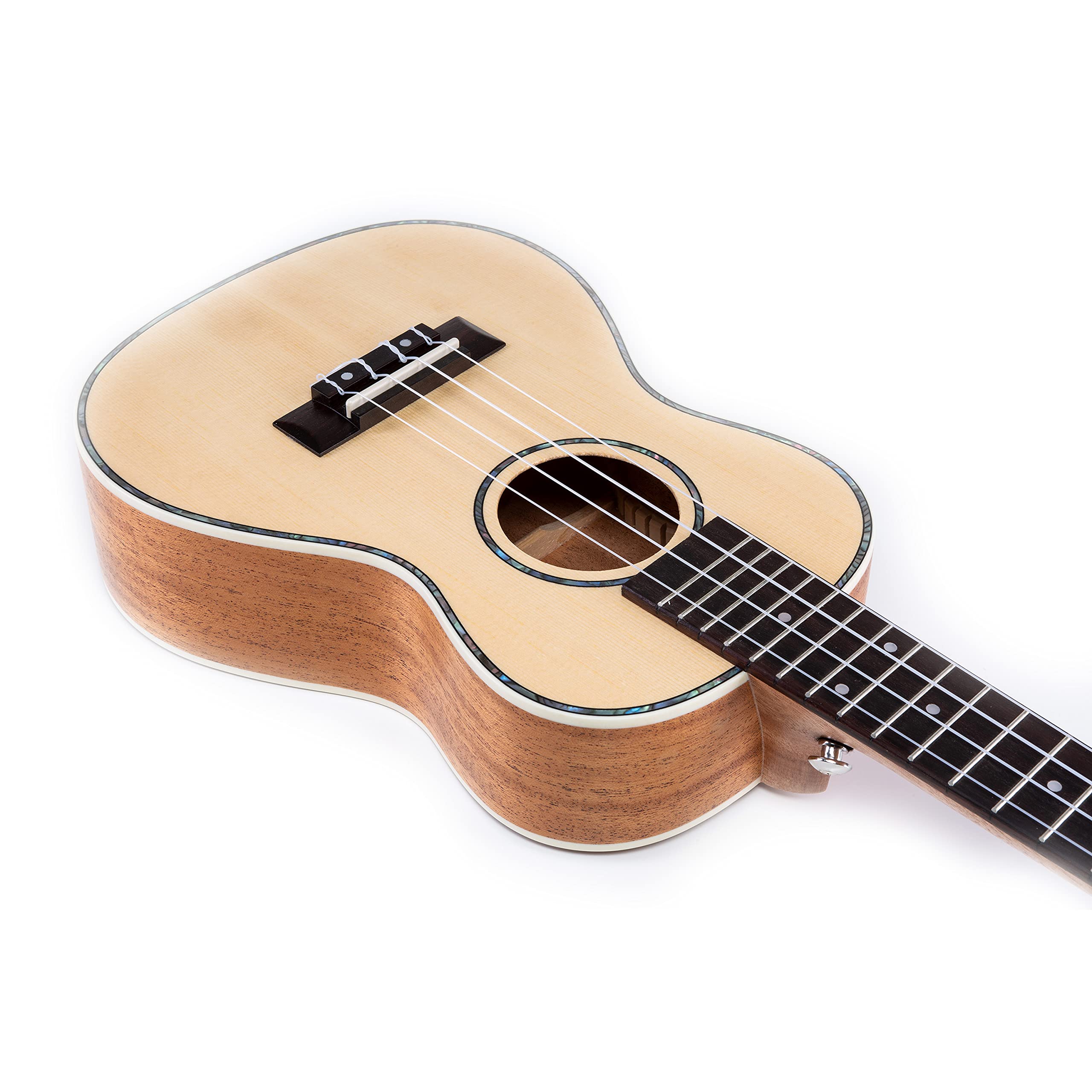 VOLT Ukulele Texas, Größe: Soprano, massive Decke Fichte, Griffbrett: Palisander, edle Hochglanzlackierung, Perlmutt-Einfassungen, Länge: ca. 540 mm, mit Gurtknöpfen, inkl. gefütterte Tasche