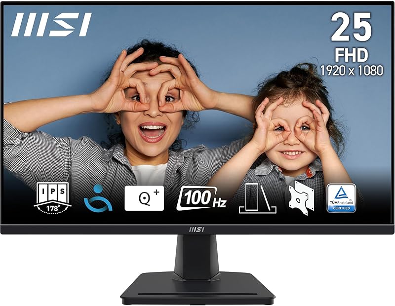 MSI Pro MP252 écran bureautique Full HD 24,5" - Dalle IPS 1920 x 1080, 100 Hz, écran respectueux des Yeux, Haut-parleurs intégrés, réglable en Inclinaison - HDMI 2.0b, DisplayPort 1.4a