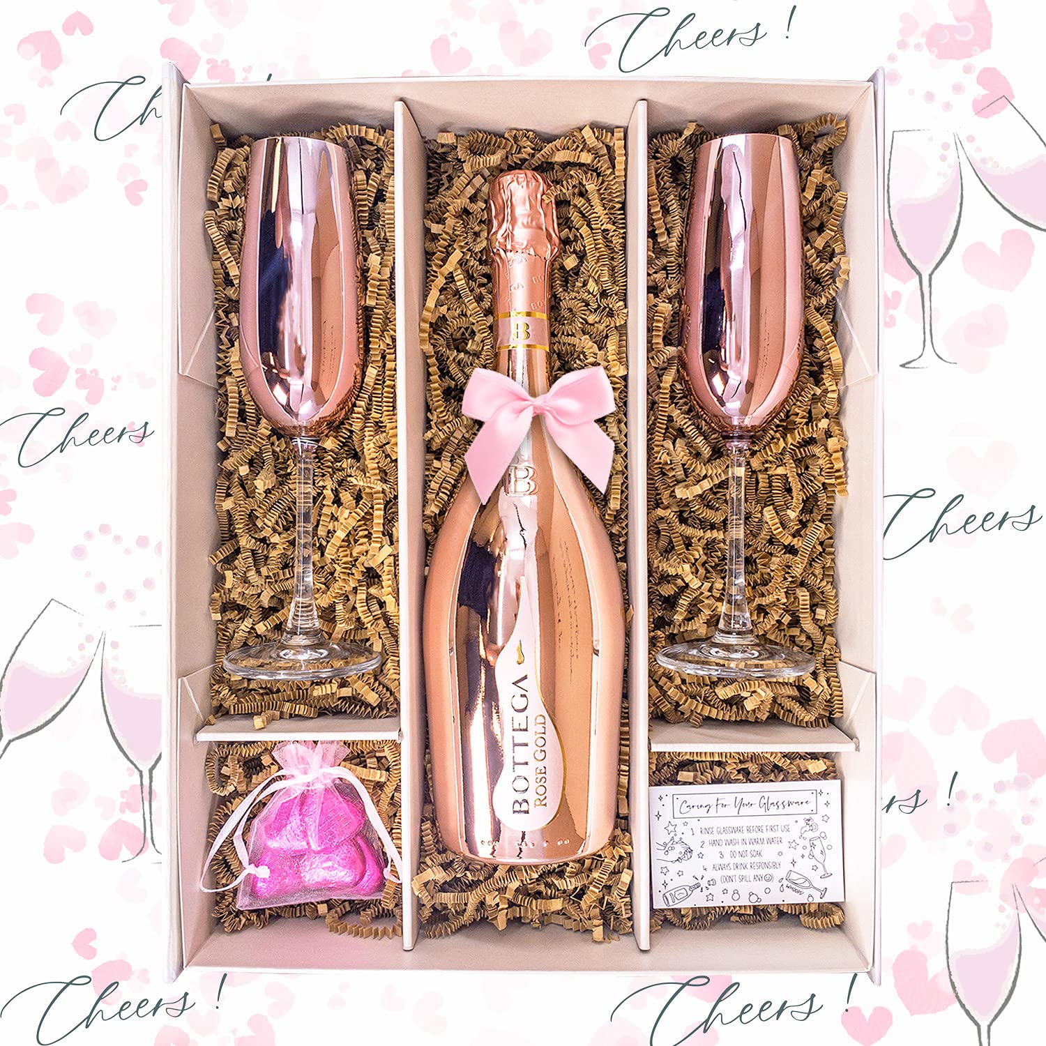 Bottega Rose Gold Sparkling Wine 75cl Gift Set Hamper With 2