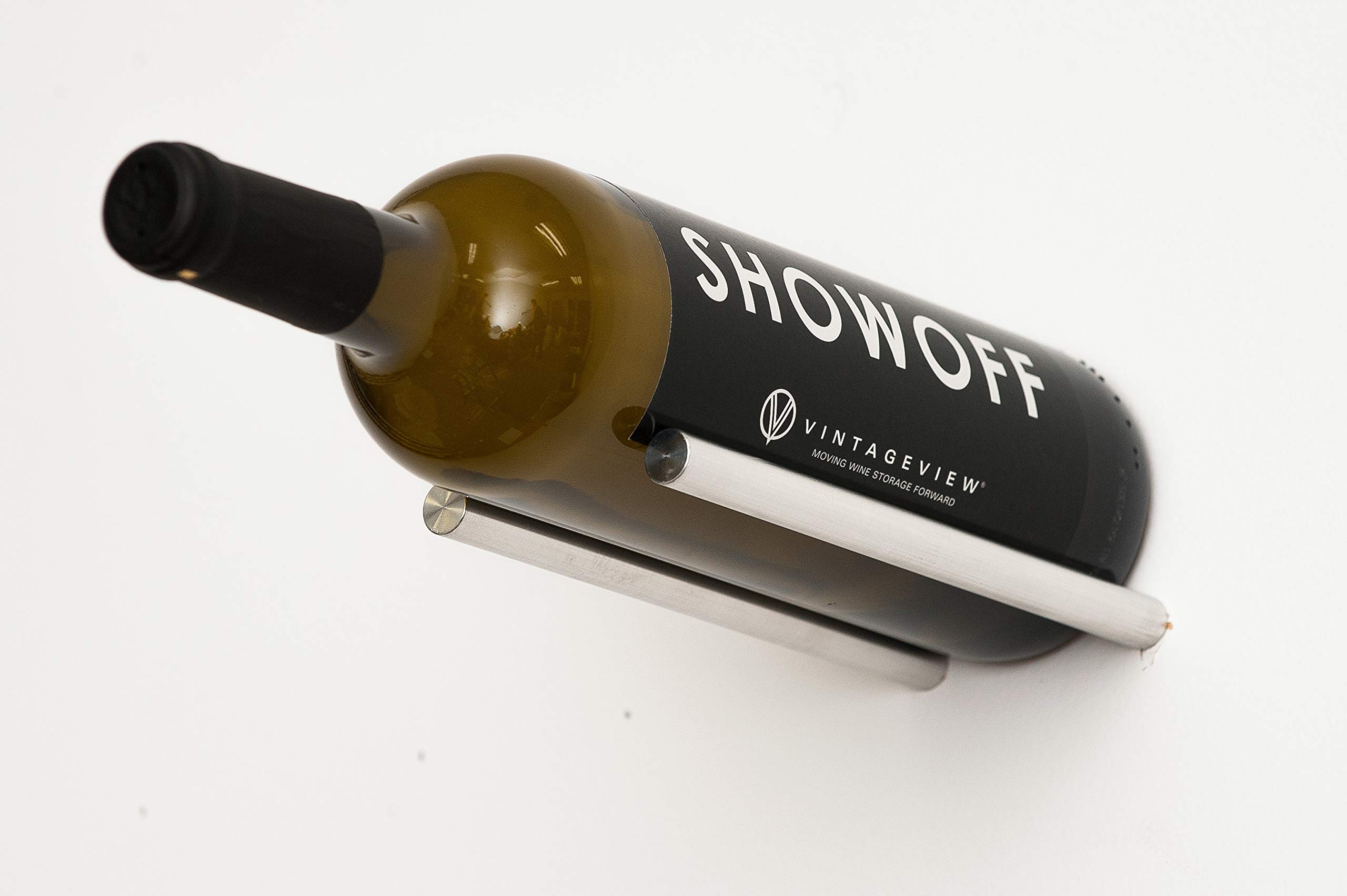 VintageView Vino Series - Vino Rails 1 Bottle Wall Mounted Wine Rack Stylish Modern Wine Storage with Cork-Forward Design for Wood Wall installs only (Milled Aluminum)