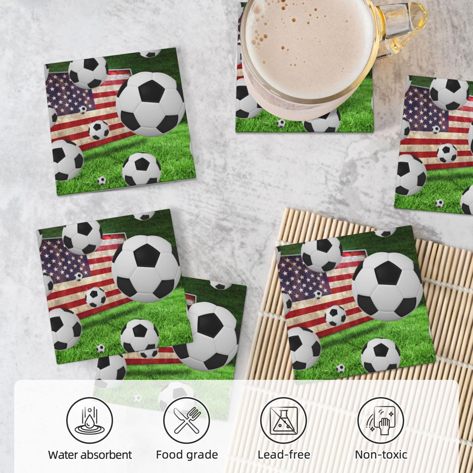 Calcio USA Bandiera Americana stampato sottobicchiere in ceramica Set di 6 sottobicchieri decorativi