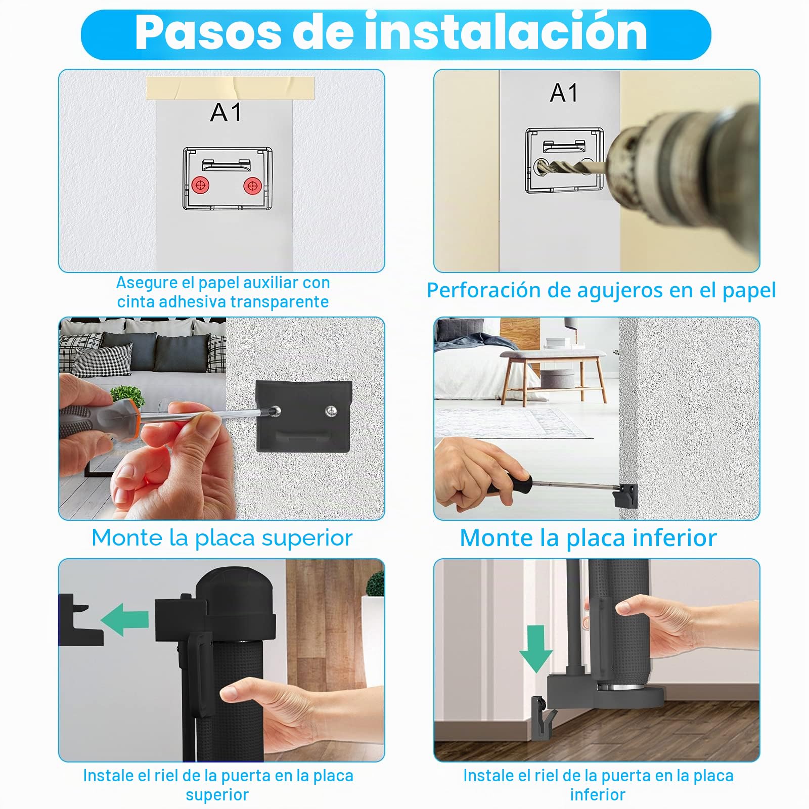 LZQ Roll - Barrera de seguridad para escaleras y mascotas (0-180 cm, altura 87 cm, apta para escaleras, puertas, interiores y exteriores, color negro