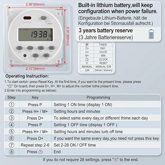 Heschen 12V DC/AC Digital Timer Switch 16A CN101A Programmable Time Relay