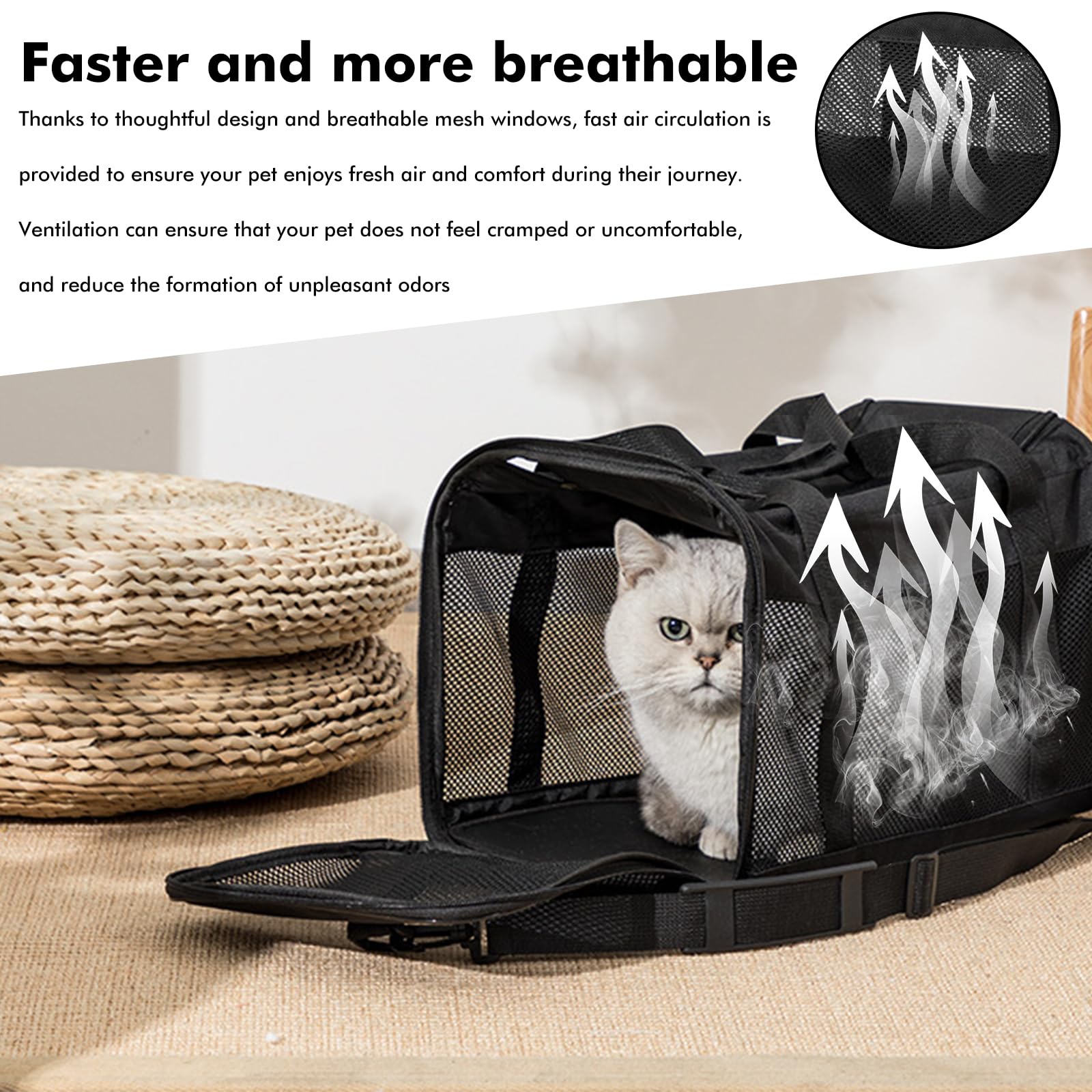 Sac Transport pour Animaux de Compagnie: WANDGU 42 x 27 x 28cm Sac Transport Chat Chien Pliable avec Écuelle, Sac de Portable pour Chien, Sac Animaux Domestiques