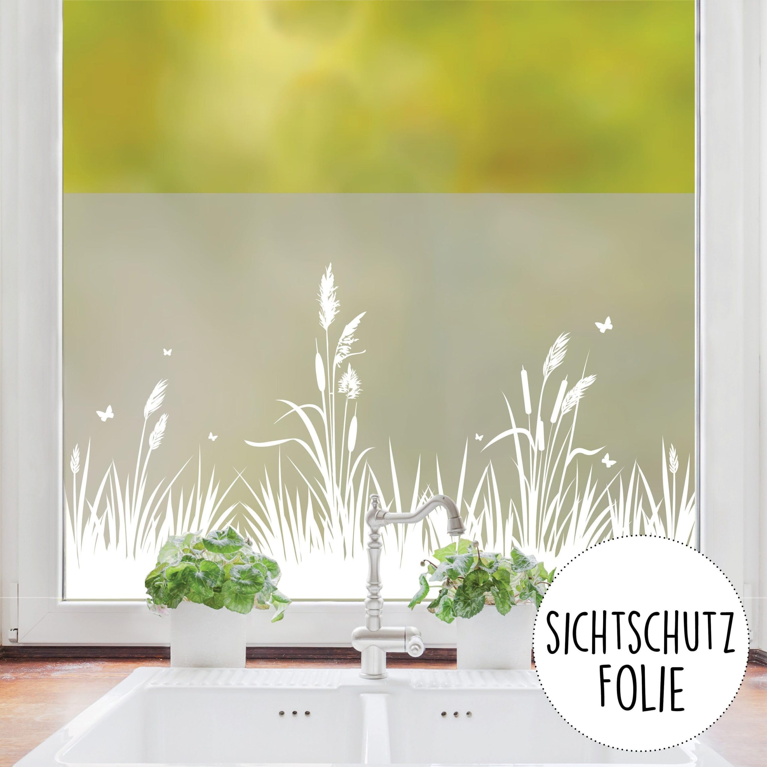 Sichtschutzfolie Schilf maritim Fensterfolie Fensterdeko Milchglasfolie, 100 cm hoch, 75 cm breit