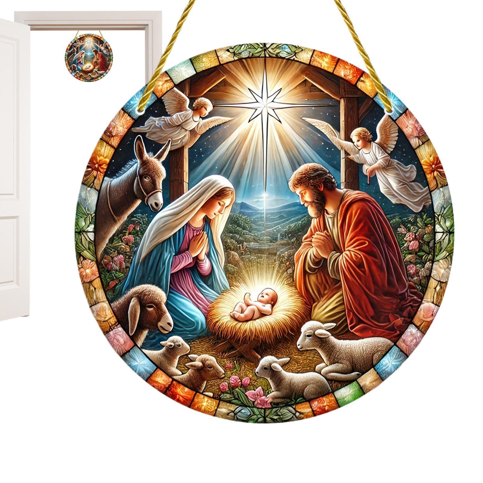 Krippenspiel Ornamente - Krippen Sets Figuren, Acryl Jesus Und Maria Fensterdekoration | Religiöser Weihnachtsbaumschmuck Für Weihnachtsbaum Hölzerne Krippe Christliches Ornament Adventsdekoration