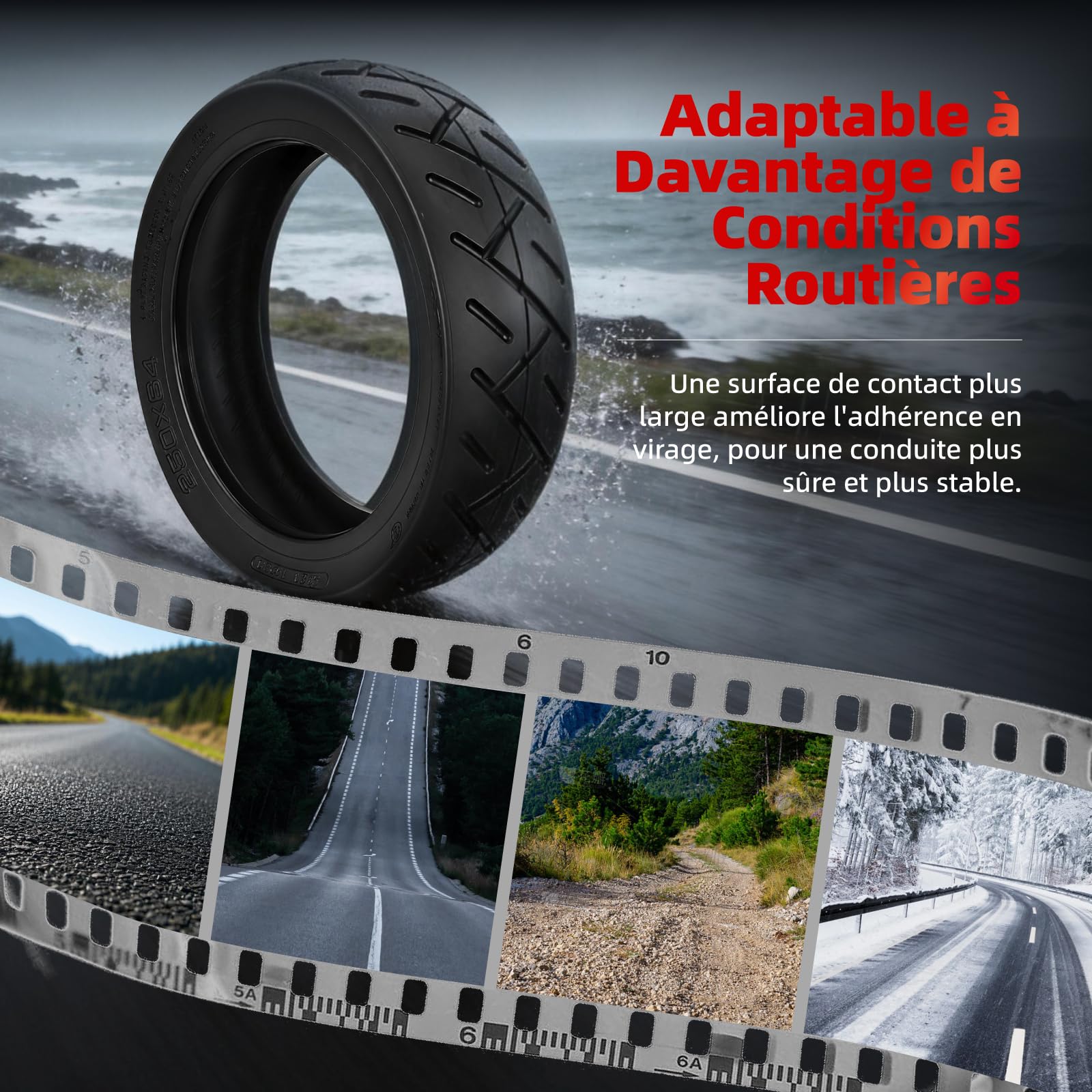 Lot de 2 pneus de route épais de 250 x 64 pour scooter électrique Xiaomi 4ultra, Navee S65, Navee S65C - Remplacement des pneus avant et arrière épais