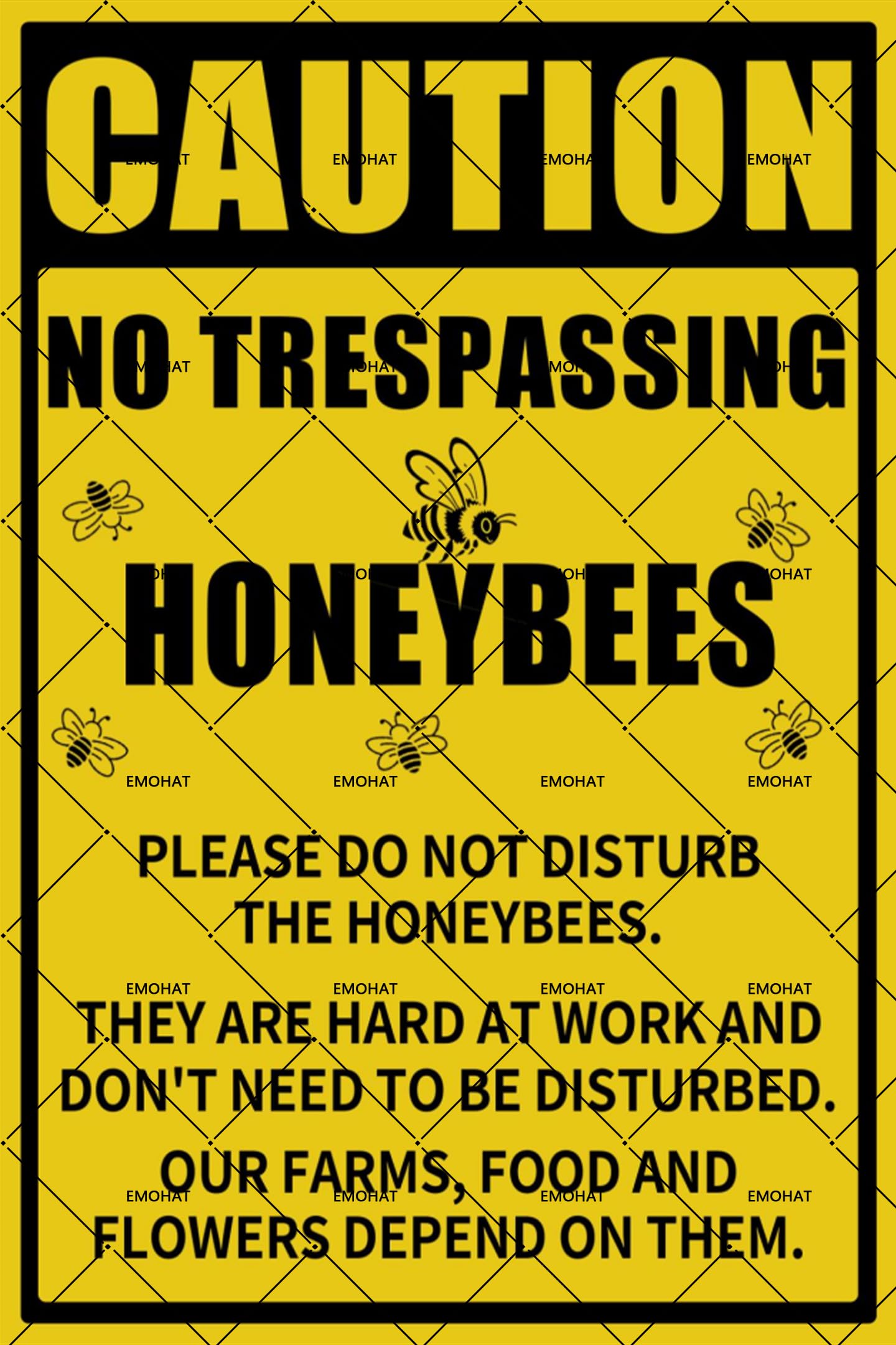 Caution No Trespassing Honeybees Metal Tin Sign, Honeybees at Work Warning Sign for Garden Farm Orchard, 8x12 Inch Rustic Novelty Decor for Garage Home Outdoor