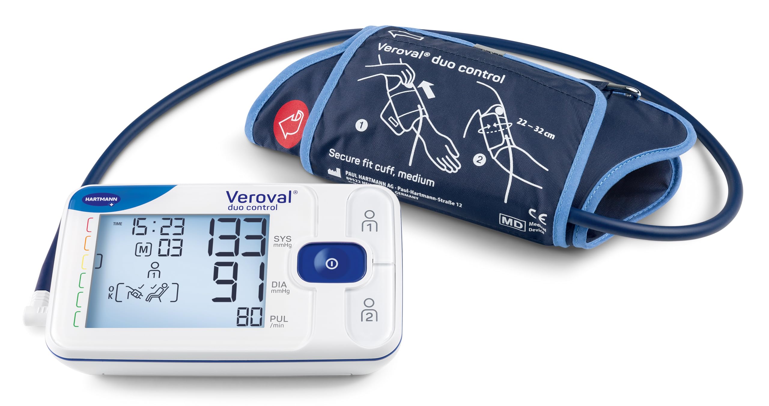 Veroval duo control Tensiomètre de Bras : Détecte les arythmies cardiaques - Indicateur de repos - Contrôle positionnement du brassard - Taille M