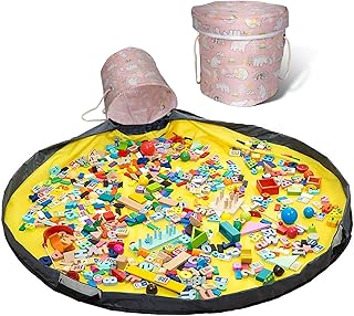 Funmo Sac de Rangement Jouet Enfant,Sac à Jouets Tapis de Jeu,Sac de Rangement Jouet Tapis,Sac de Rangement Jouet Plage,Sac de Rangement Jouet Bebe,Panier de Rangement Jouet(Ours rose)