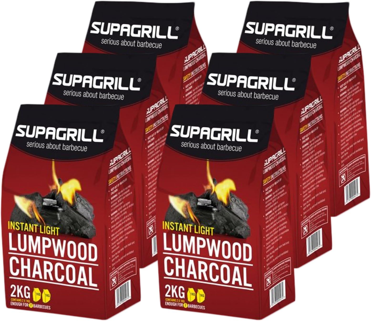Supagrill Instant Light 12kg Lumpwood Charcoal BBQ Barbecue Grill Fuel 12 x 1KG Bags