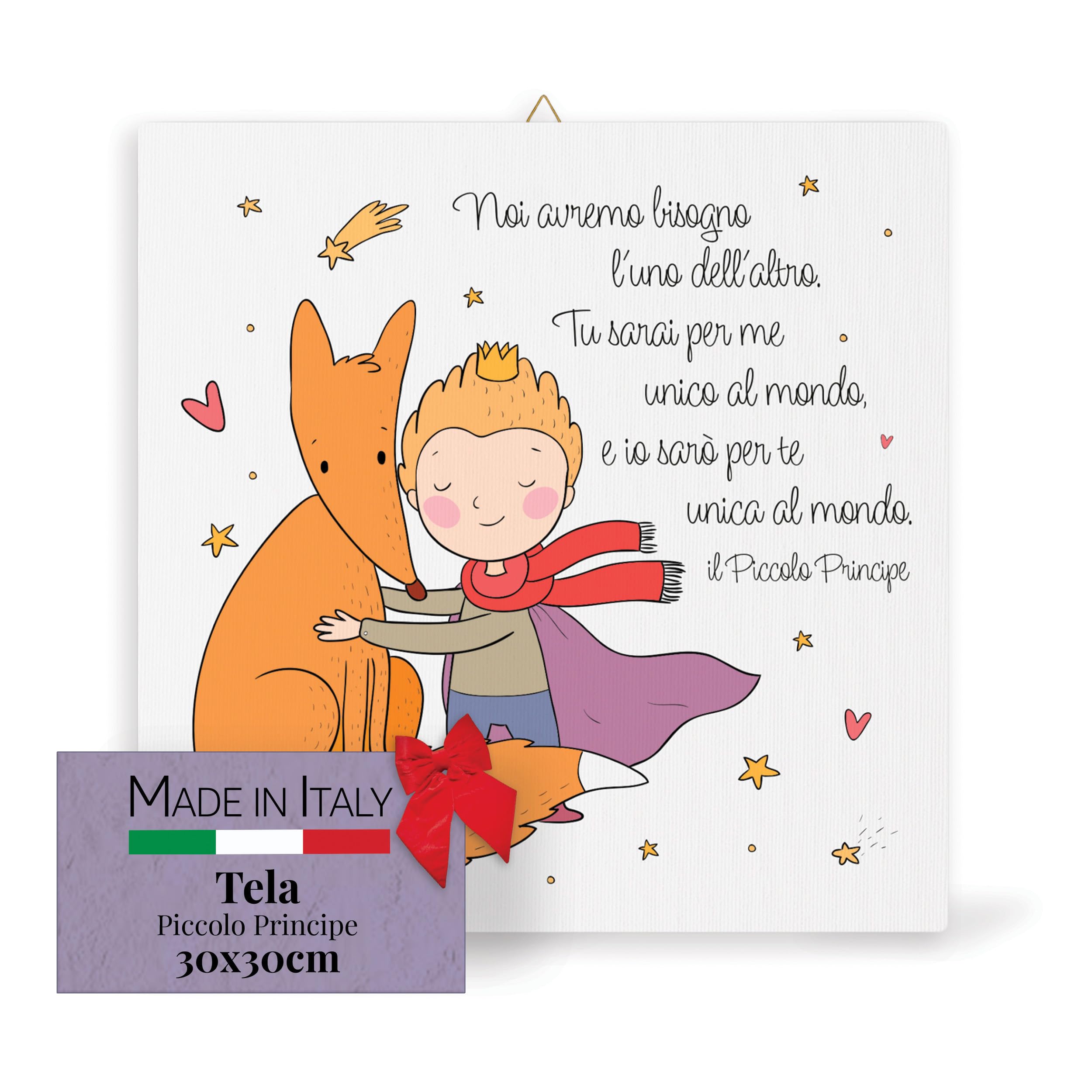 FRATELLI BONELLA - Tela 30x30 cm con Piccolo Principe che Abbraccia la Volpe - Tela per Bambini per Compleanni e Festività - Tela 30x30 Made in Italy