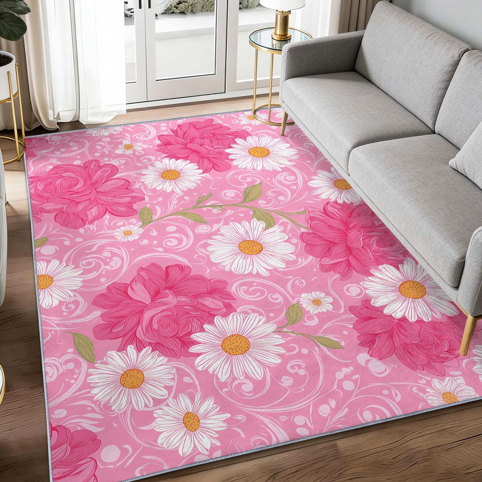 Tapis salon poils courts roses pour chambre et cuisine