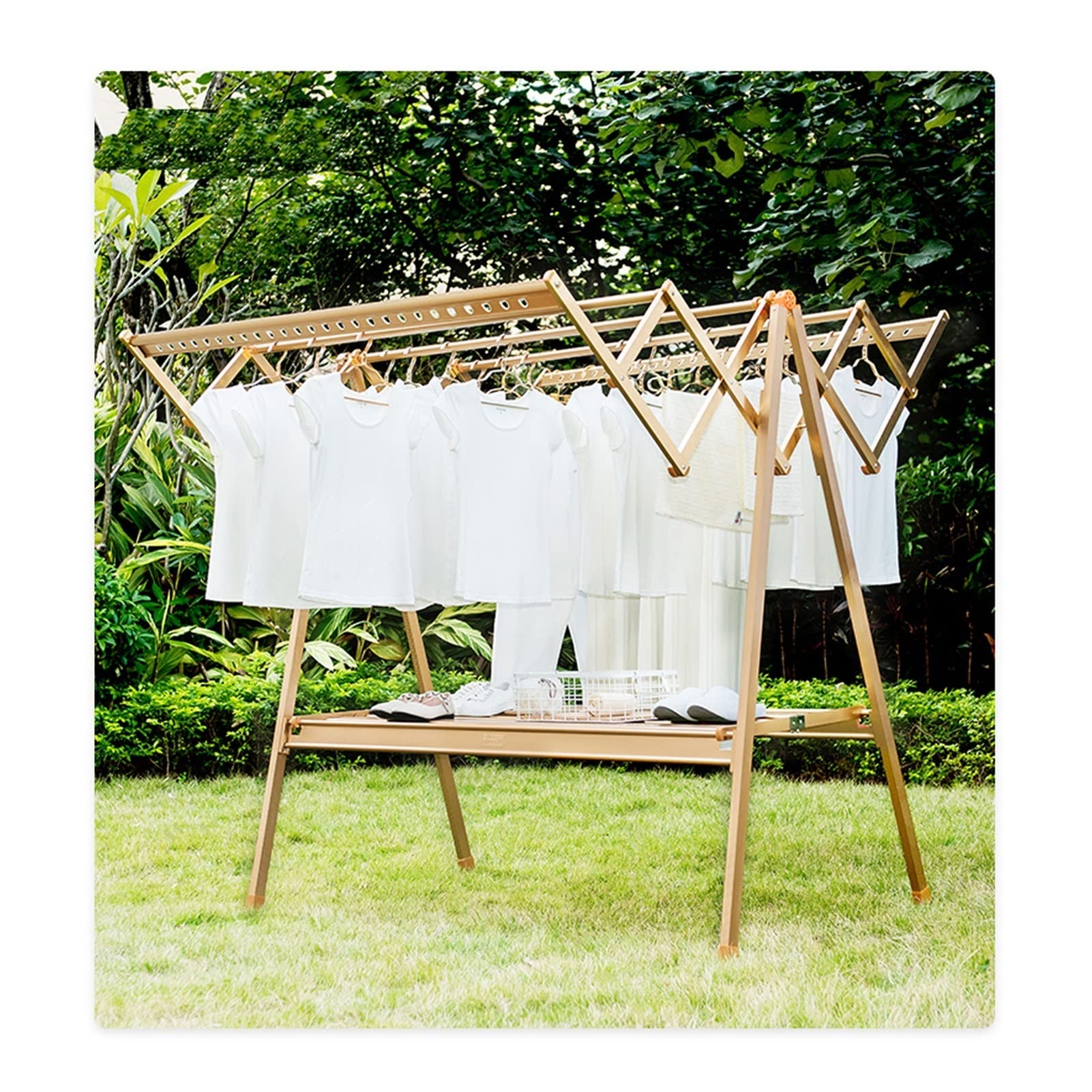 ZLASS Foldable Drying Rack 5 Clothes Rods Large Clothes Rack 2 Tier Rolling Foldable Clothes Rack Foldable Washer Dryer Clothes Rack Rail Stand with Casters Folding Clothes Drying Rack