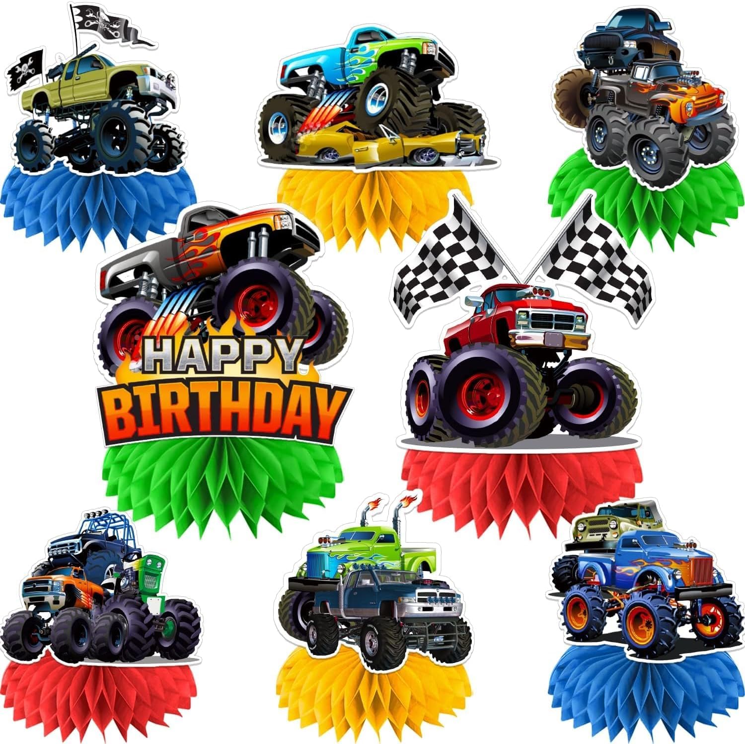 8 Pcs Monster Truck Honeycomb Centerpiece Table Decorations Monster Truck Theme Birthday Party Supplies Cars Party Table Centerpiece Trucks Birthday