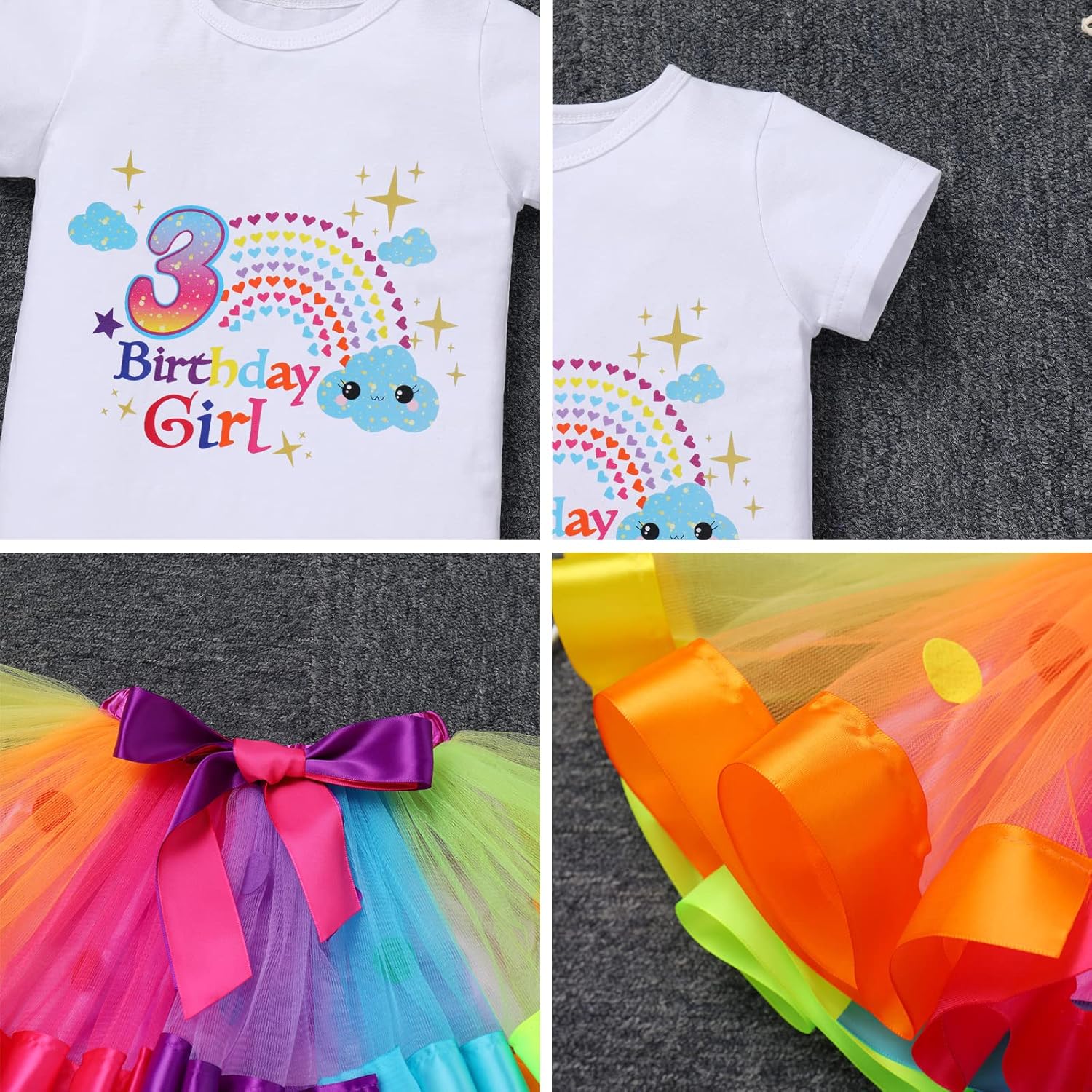 ODASDO Baby Girl Toddler Kids Boho Rainbow Birthday Cake Smash Outfit Romper Tutu Skirt Headband Badge Sash Set - Image 5