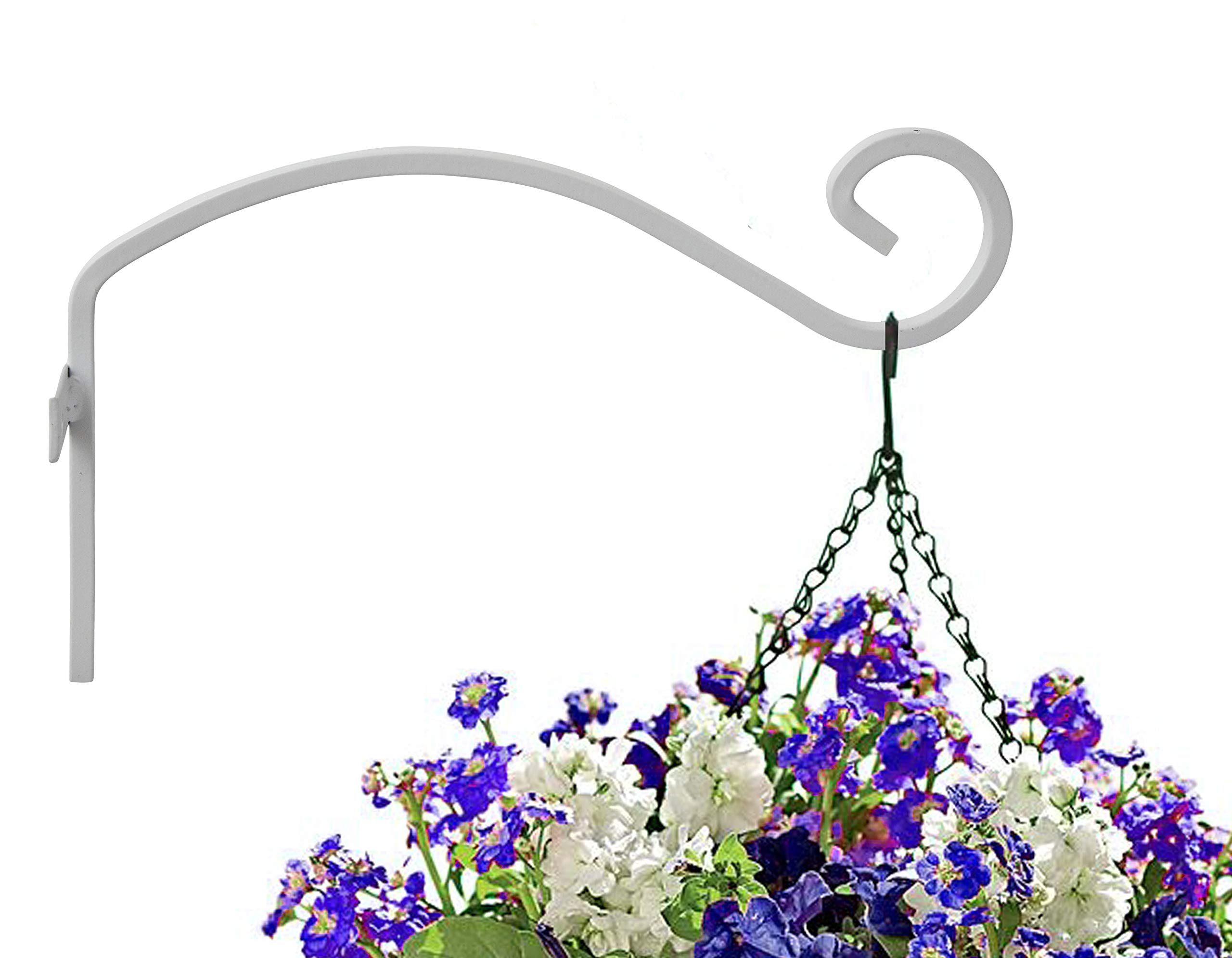 2 soportes blancos para cestas colgantes, accesorios incluidos, soportes resistentes para cestas colgantes al aire libre, ganchos para colgar, diseño elegante para mostrar tus cestas de flores y