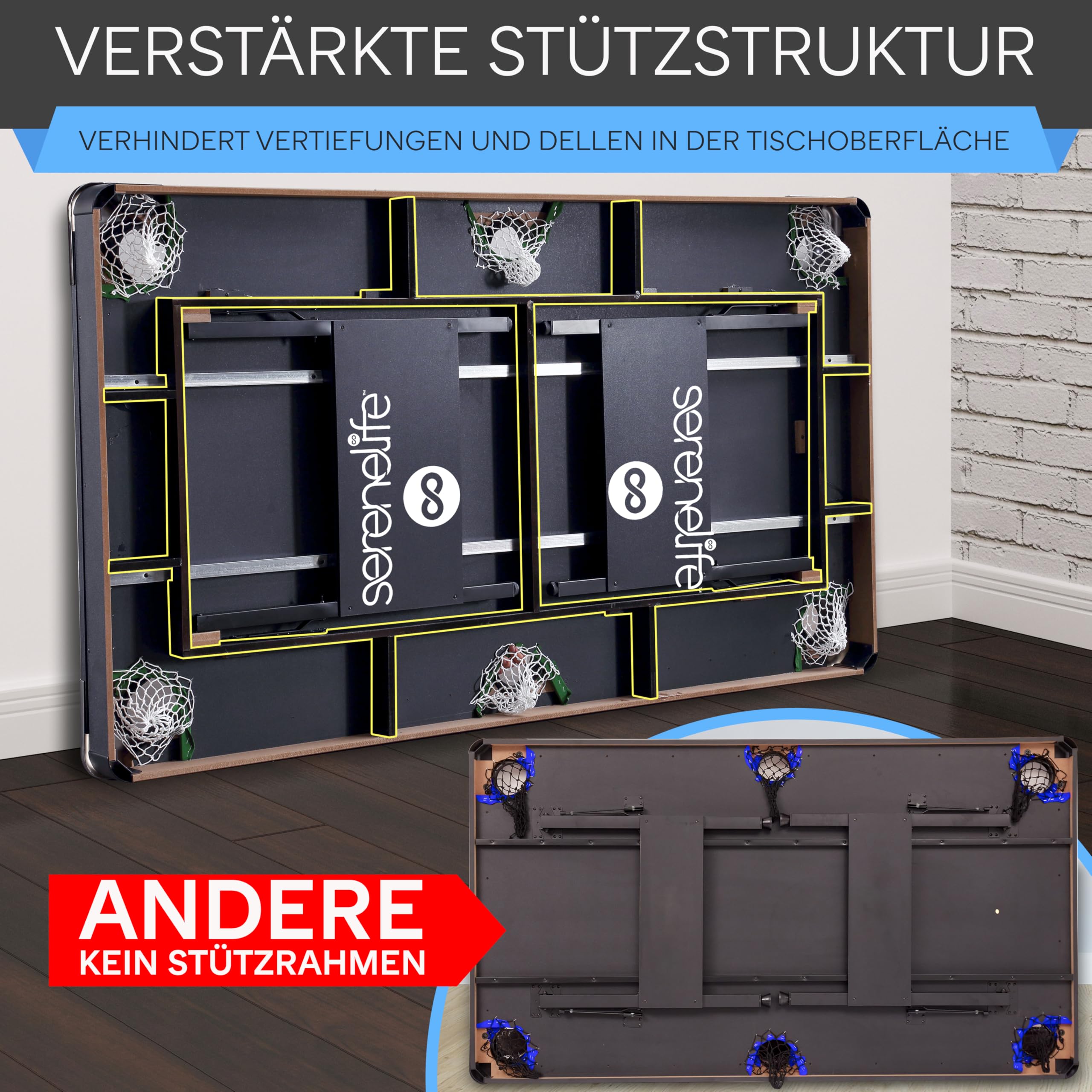 SereneLife 6-Fuß Klapp-Pooltisch – Tragbarer Billardtisch – Inklusive 2 Queues, vollständigem Ballset, Kreide, Bürste – Klappbarer Pooltisch für Kinder und Erwachsene