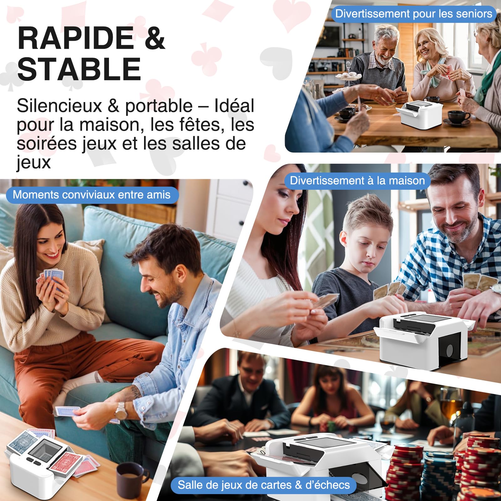 Melangeur de Carte Électronique - Mélangeur de Carte Automatique avec Batterie 2000mAh Rechargeable, Mode Auto et Manuel, Trieur de Cartes à Jouer Automatique pour 1-2 Jeux, UNO, Poker, Blackjack