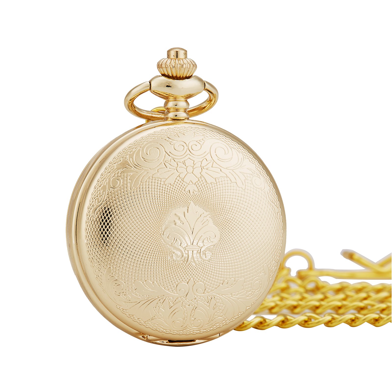 TREEWETO Unisex Taschenuhr mit Kette Analog Handaufzug Doppelscharnier Römische Ziffern Gold/Silber