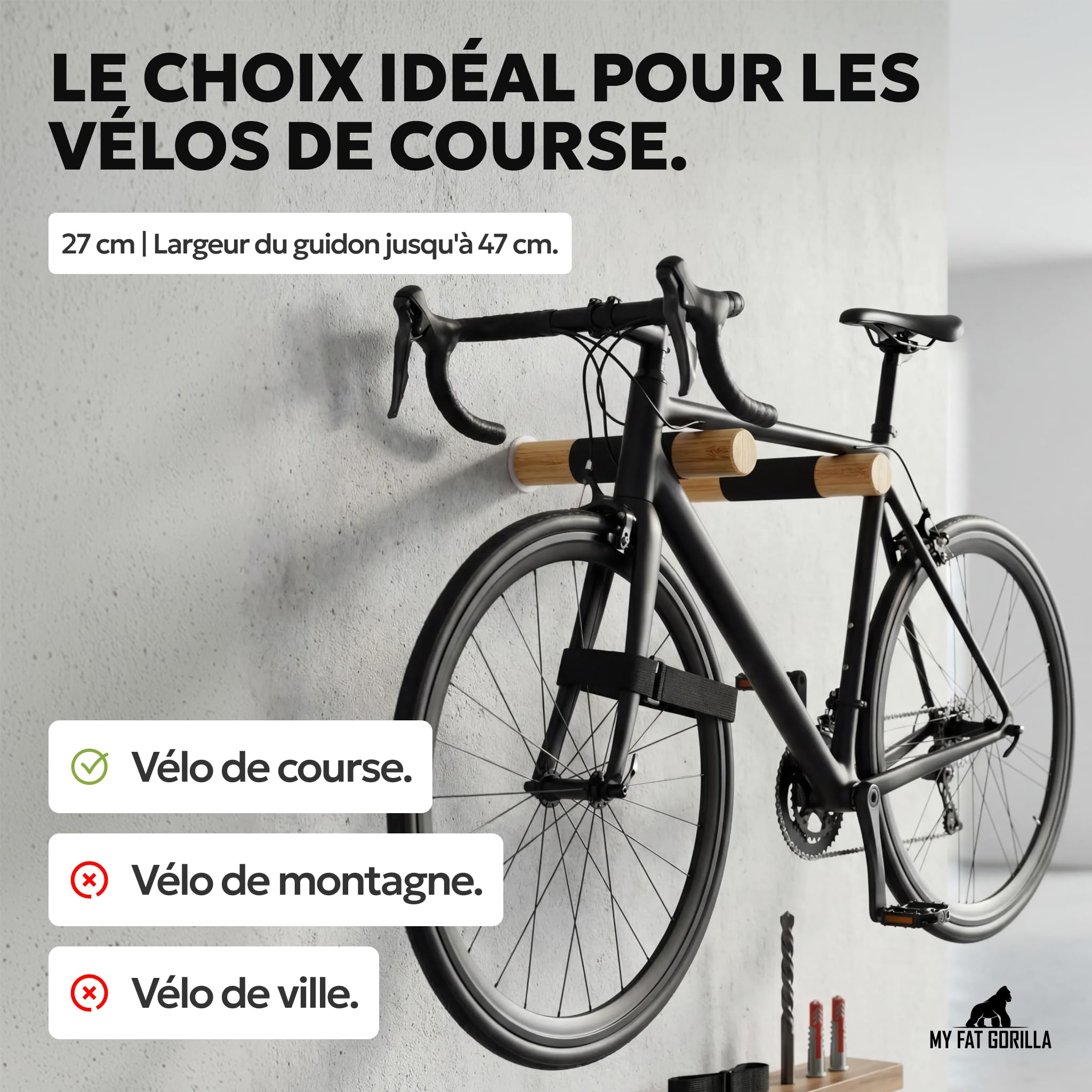 Porte Velo Mural en Bambou - Support Velo Mural - Accroche Velo Mural | BAM BOO BOX Accroche Velo Mural - Support Mural Velo pour Garage, en Bambou Robuste avec Rangement pour Casque