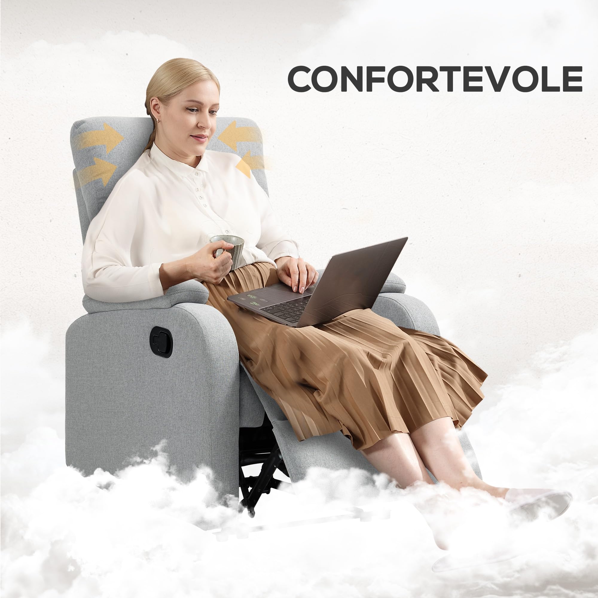 HOMCOM Poltrona Relax Reclinabile Manuale 60° con Poggiapiedi Grigio | Poltroncina Reclinabile , Schienale Imbottitura Spessa, in Tessuto, Camera da Letto, Salotto, Soggiorno