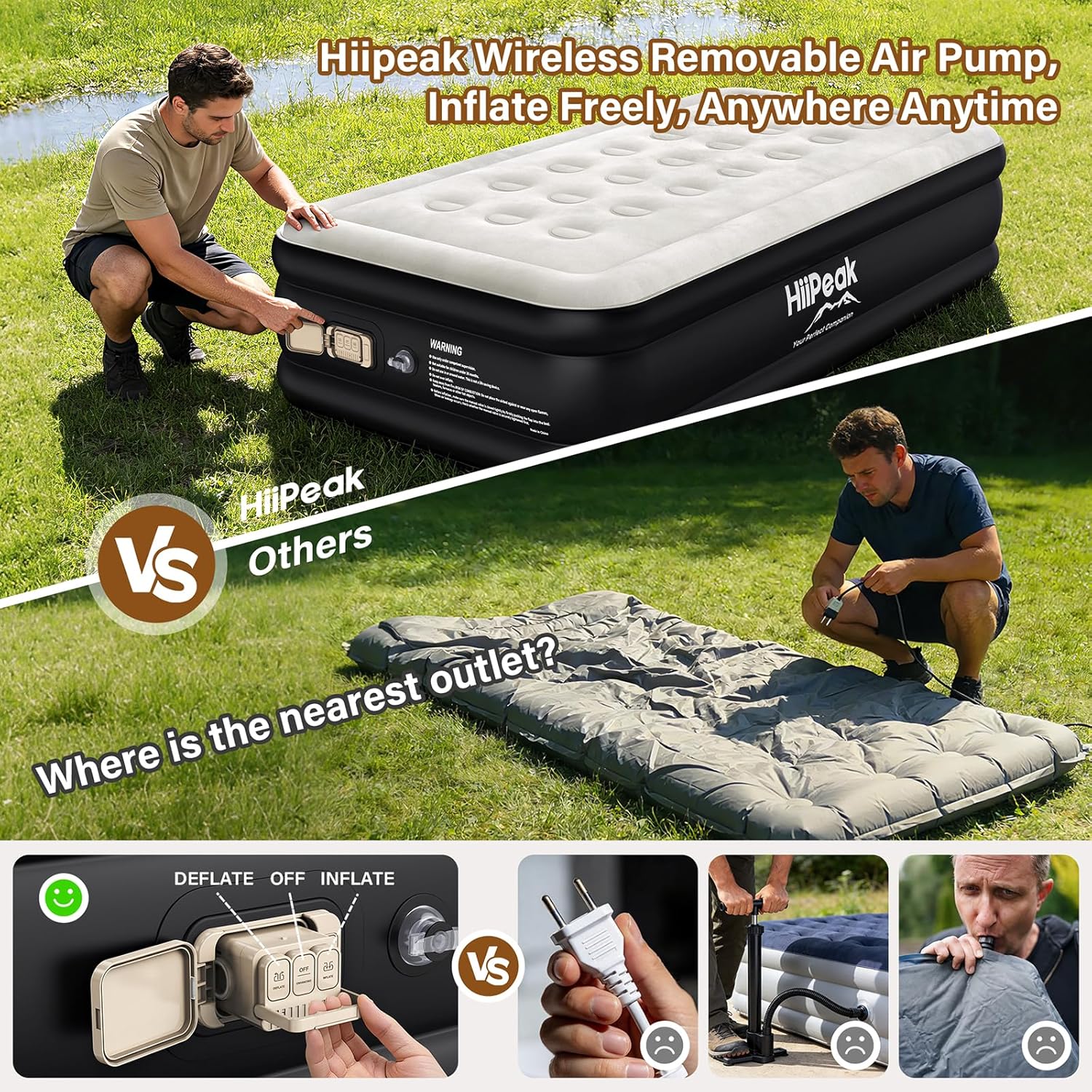 HiiPeak Luxury Twin Air Mattress with Built in Pump,Soft Suede Topper for Superior Comfort Inflatable Blow up Mattress, Portable Air Bed for Camping, Guests and Home (Queen, 16'' Height)