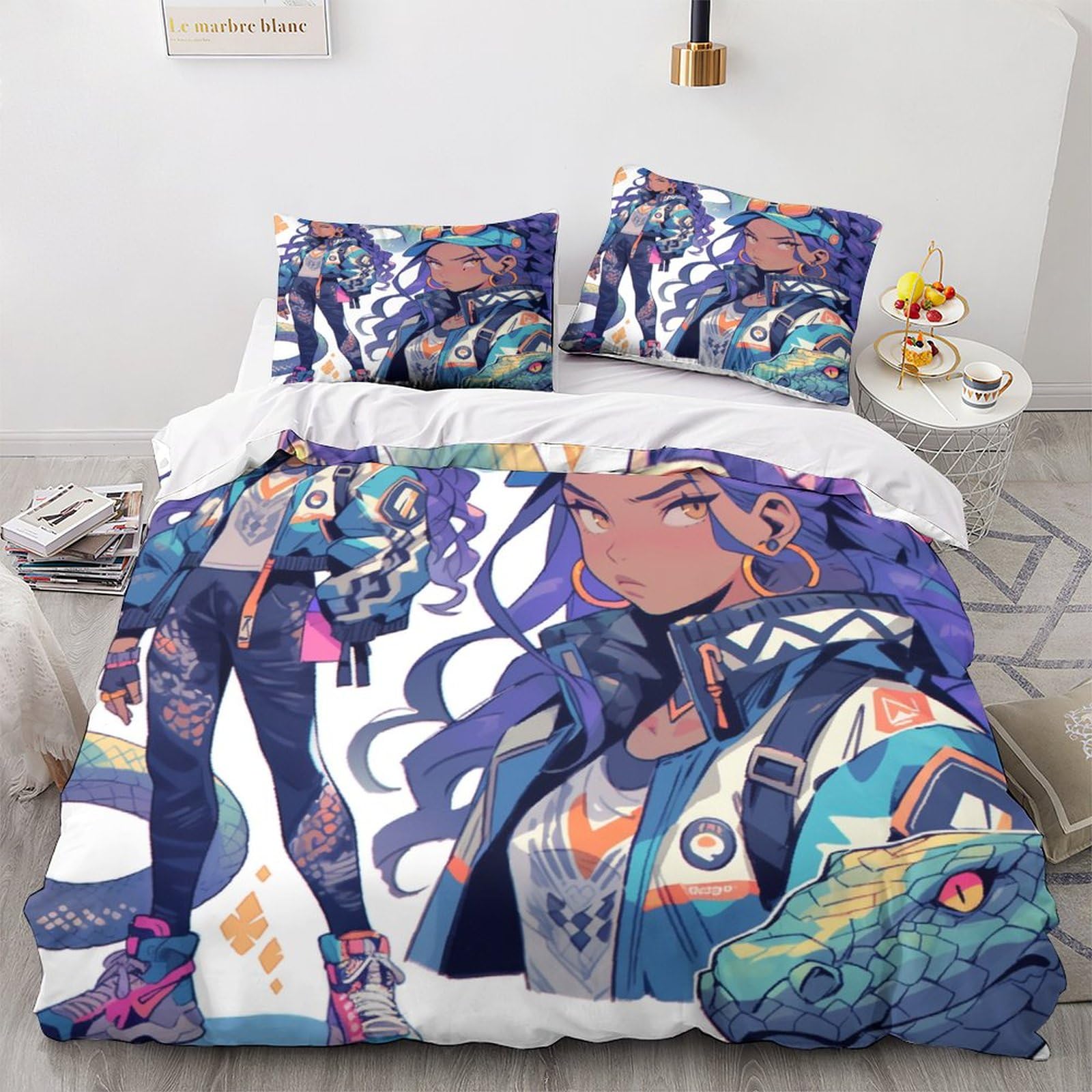 Housse de couette serpent 220x240 cm avec taies en microfibre pour parure de lit enfant
