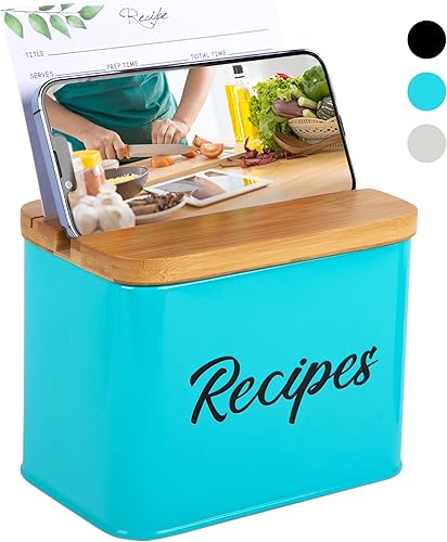 Miniatura 8 de Caja de recetas  Tiffany Blue  Juego de tarjetas de recetas y cajas de 4 x 6 pulgadas  Caja de tarjetas de recetas duradera con metal más grueso