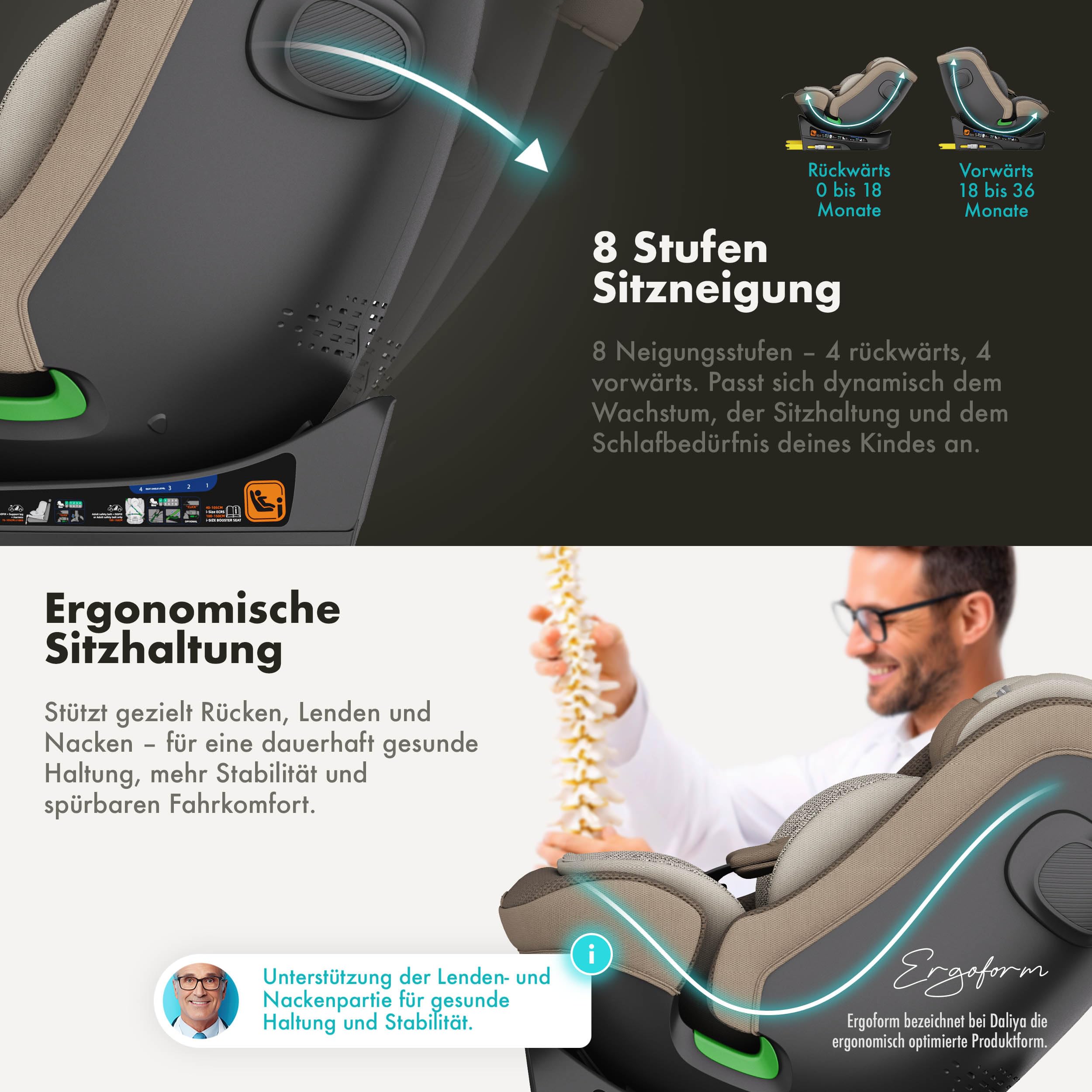 Daliya® BRAVO i-Size | 360° drehbarer Kindersitz mit ISOFIX & Stützfuß, Mitwachsender Autokindersitz 0–12 Jahre (40–150 cm), Air-Active Mesh, ergonomisch & atmungsaktiv (Beige)