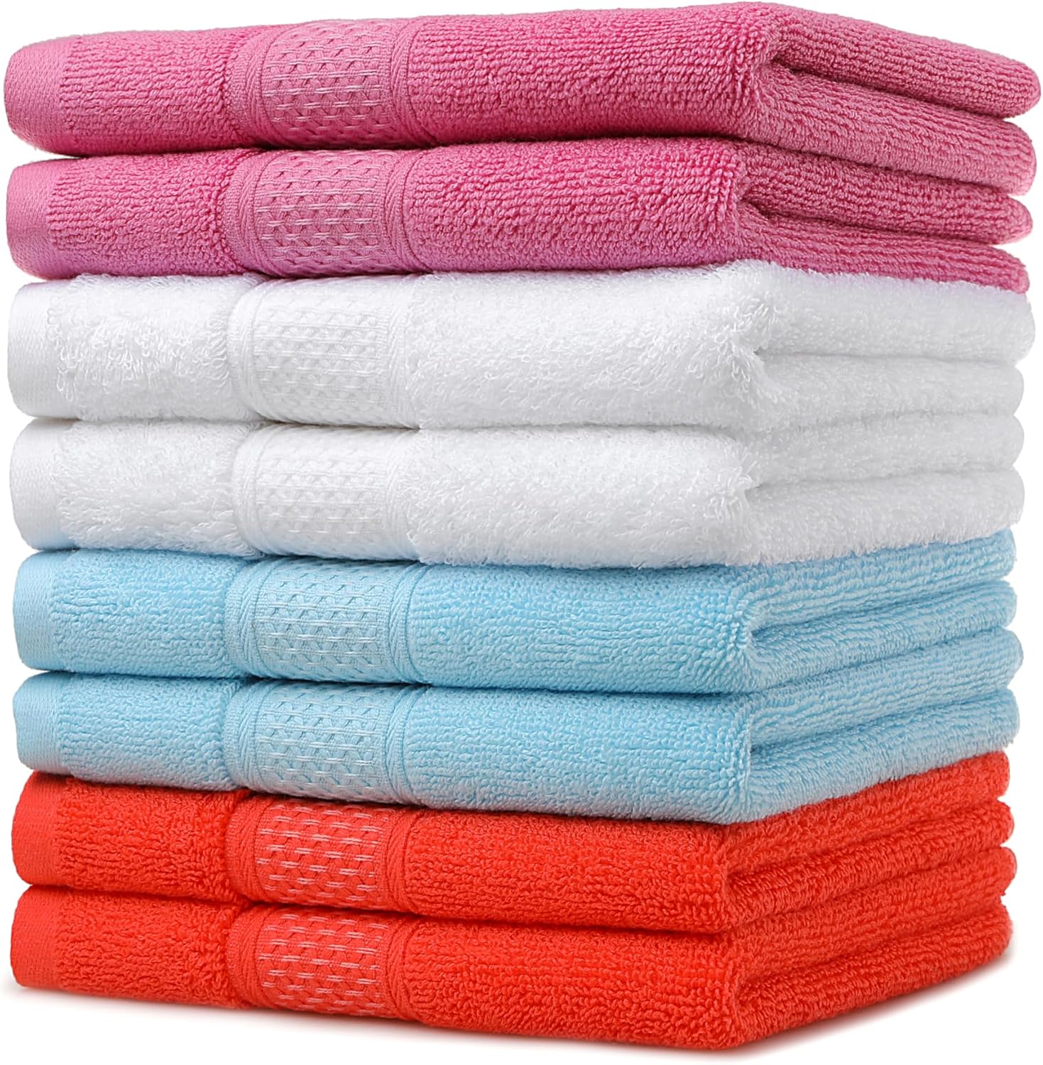 Cotton Hand Towels Set,8-Piece Set(14in x 29.5in), Super Absorbent Quick Drying,Soft,Bathroom Towels,Suitable for Gyms,Kitchen,Gift(Watermelon Red,Sky Blue,White,Rose Pink)