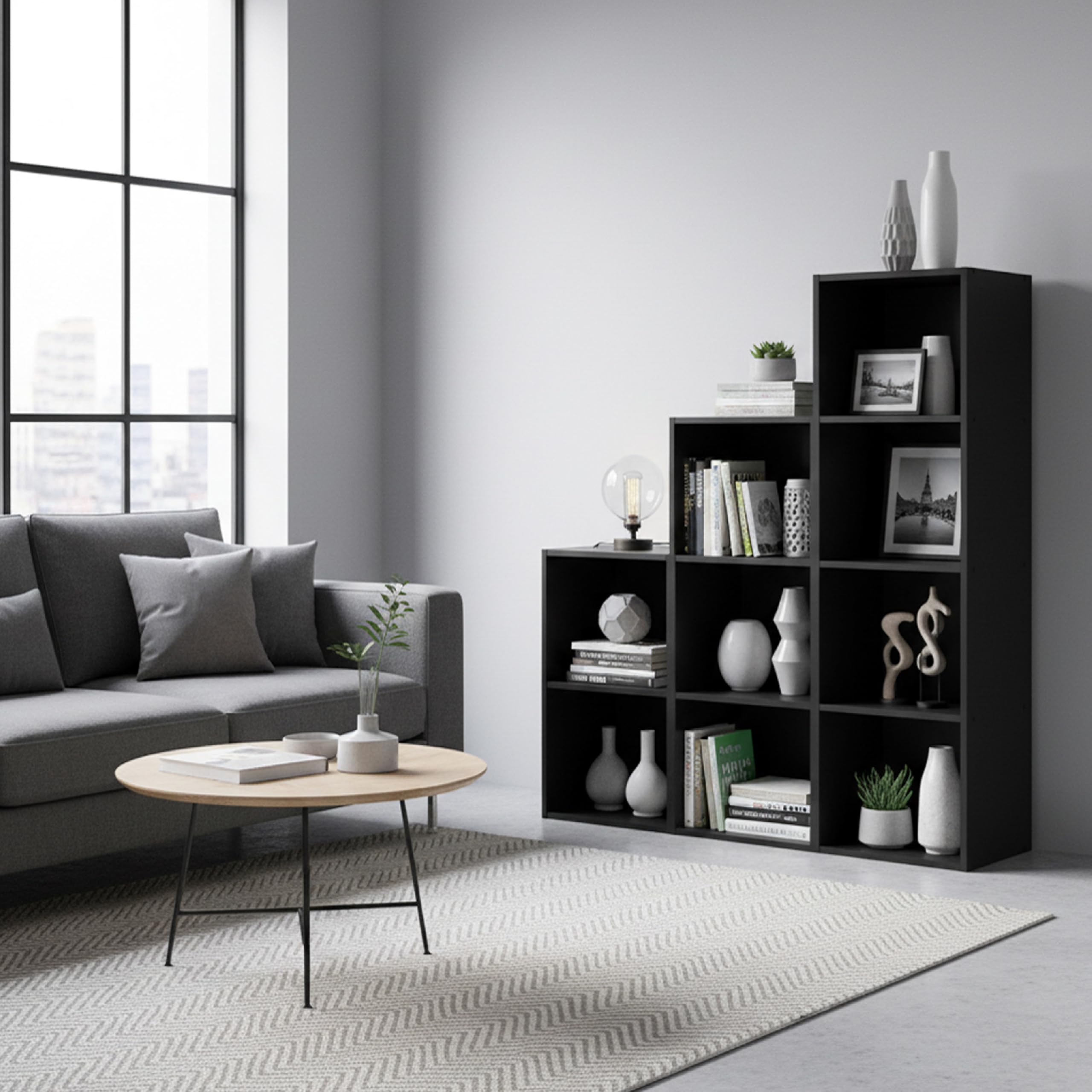 Baroni Home Libreria a Cubi Componibile, Scaffale Modulare 3 Ripiani Multiuso per Soggiorno, Camera e Ingresso, Design Moderno, Montaggio Semplice (Nera 3 Ripiani)