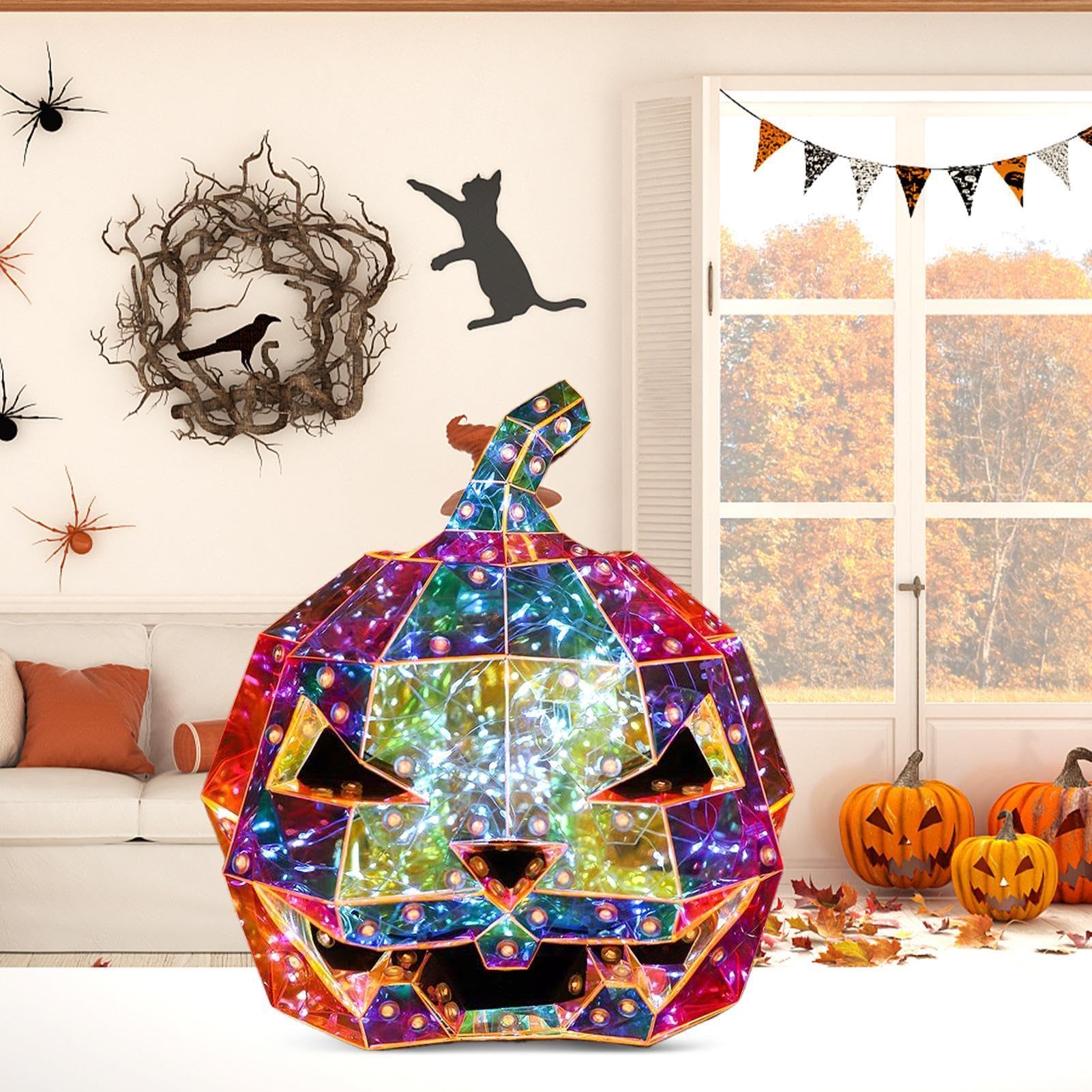 Halloween dekoracje dyni świecące pryzmatyczne plug and play