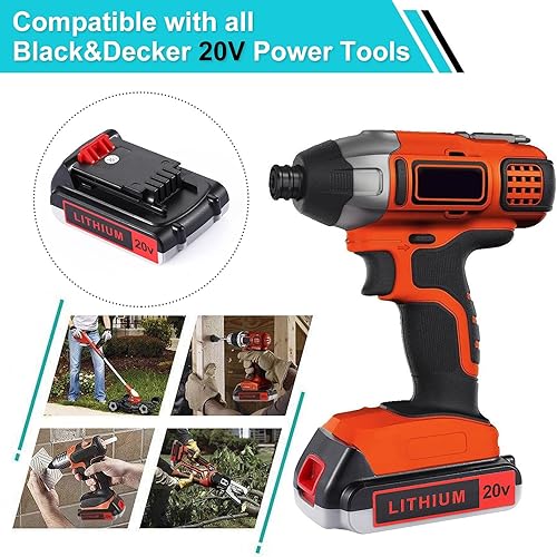 Miniatura 6 de Paquete de 2 baterías de repuesto de 3.0Ah para batería de litio Black and Decker de 20 V, 3000 mAh, LBXR20, LB20, LBX20, LBXR2040, LB2X4020-OPE,