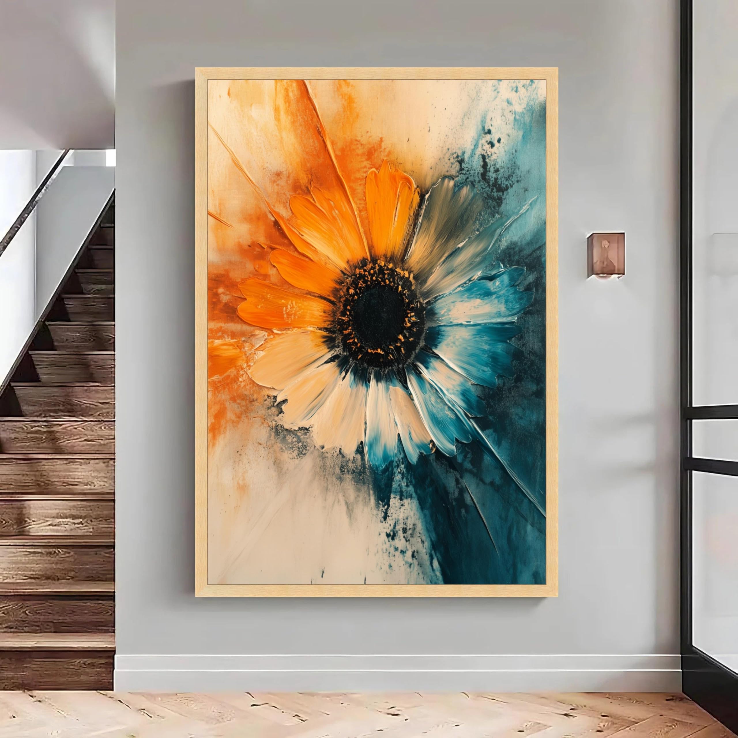 Grande toile décorative tournesol tableau abstrait mural 30x40 - 8