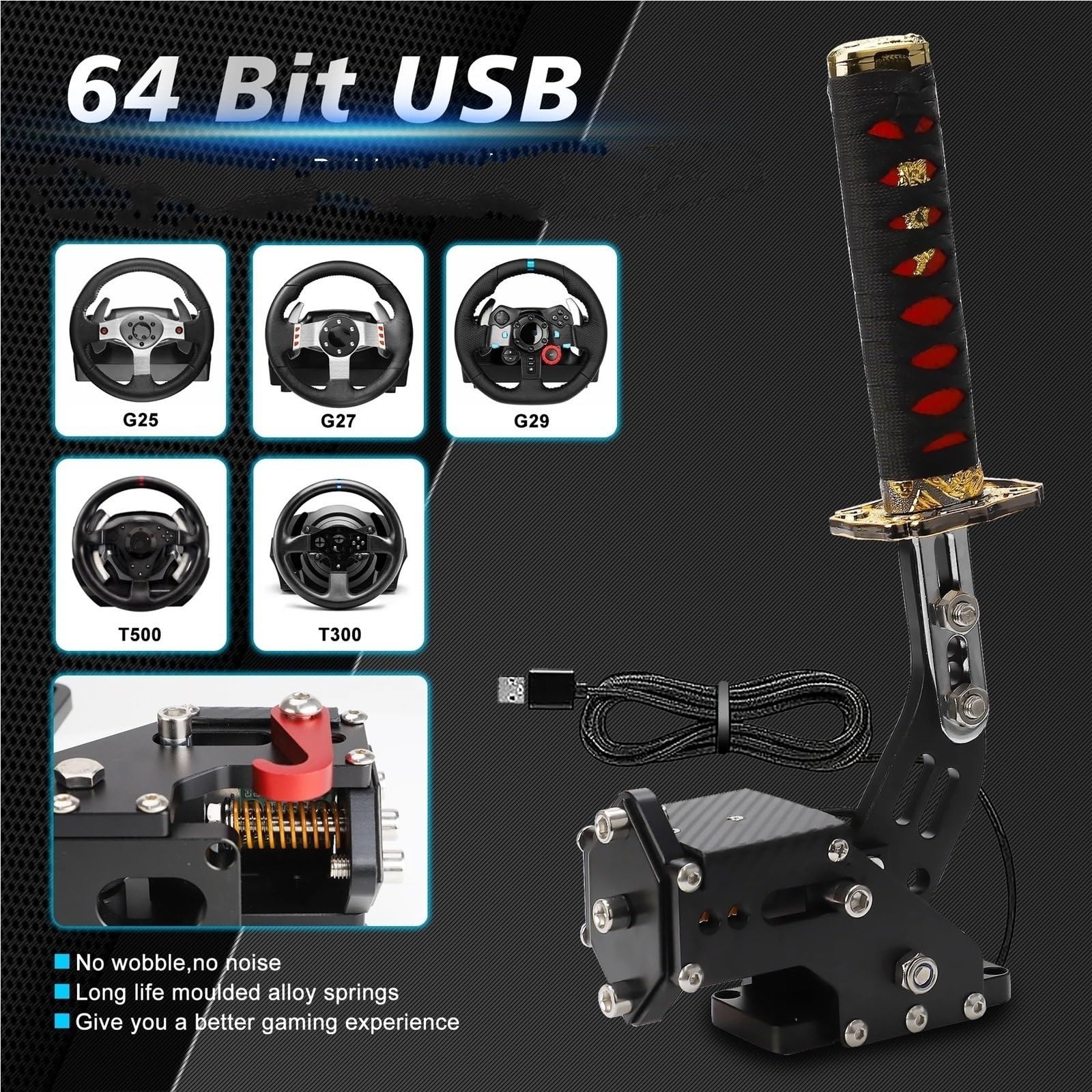 dźwignią zmiany biegów 15CM PC-USB Katana Handbrake Square Plate Samurai Sword Peripheral PC SIM Racing Game dla G25/27/29 T300 T500