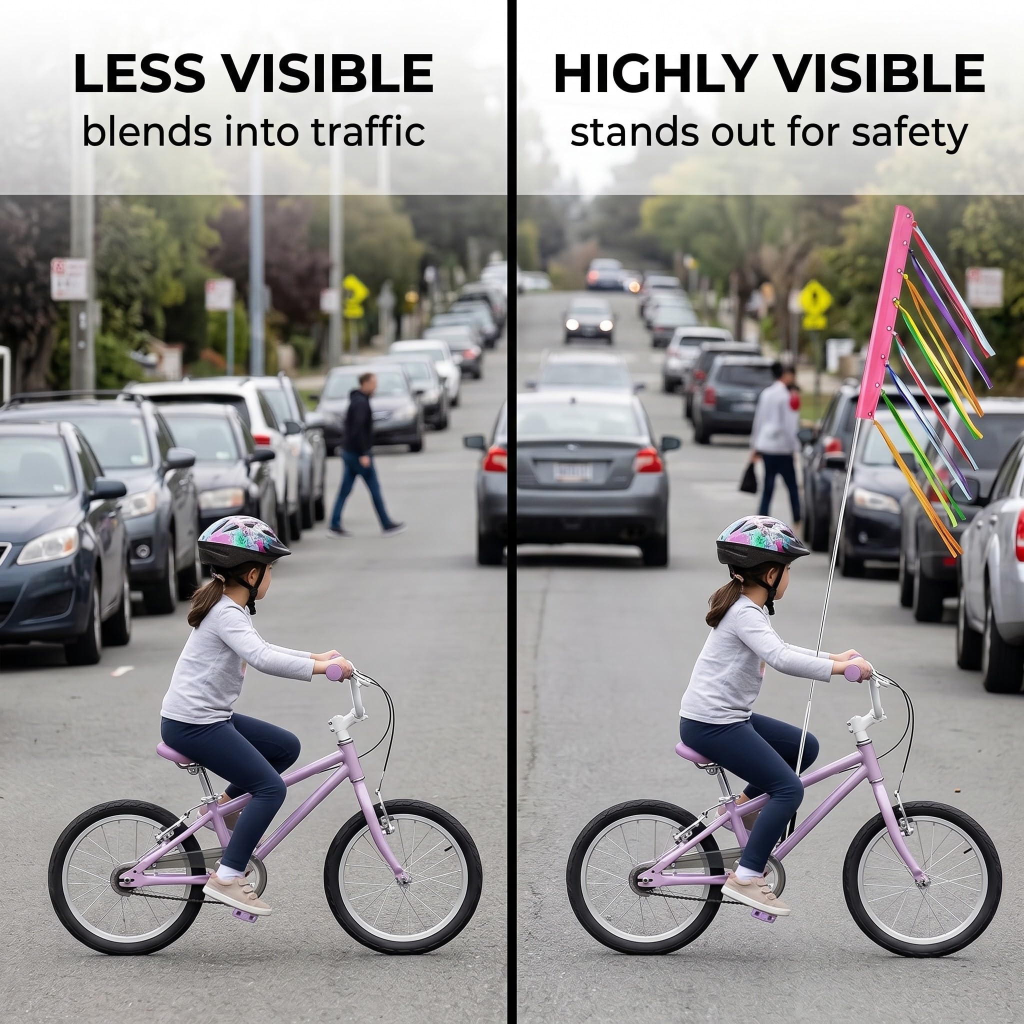 Bandierine per Biciclette Riflettenti per Bambini, Bandierina Sicura Rimovibile con Staffa Regolabile, Accessorio Ideale per Passeggiate in Famiglia e Gite in Bicicletta all'Aperto, 1 Set