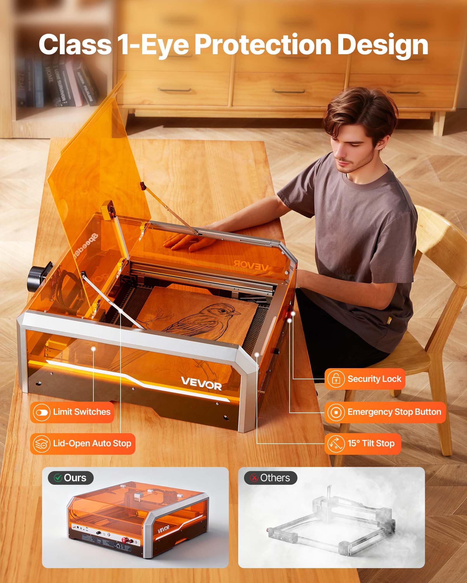 VEVOR Grabadora Láser 20 W, Cámara Integrada, Luz Azul Única, Diodo, Área de Trabajo 400 x 400 mm, 30 000 mm/min, para Madera, Cuero, Vidrio, Papel y Ciertos Metales, Clase 1, 612 x 634 x 250 mm