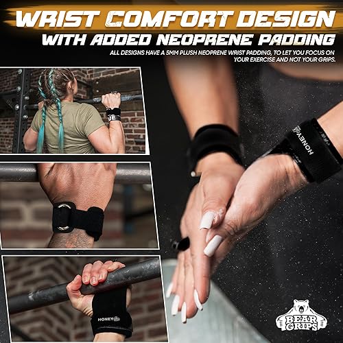 Miniatura 6 de Bear Grips Empuñaduras de dos agujeros, agarres de tres agujeros, empuñaduras sin agujeros, puños WOD para hombres y mujeres. Agarres de manos de