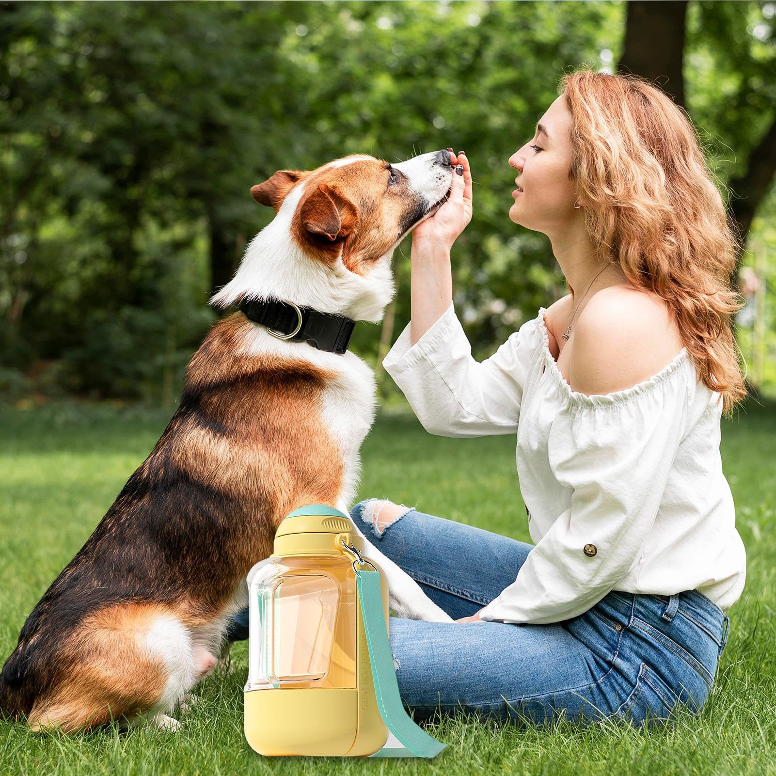 Teksome Borraccia portatile per cani, bottiglia portatile per cani, dispenser di acqua per cani di grande capacità, ciotola per cuccioli 2 in 1, bottiglia per cani a prova di perdite, bottiglia per