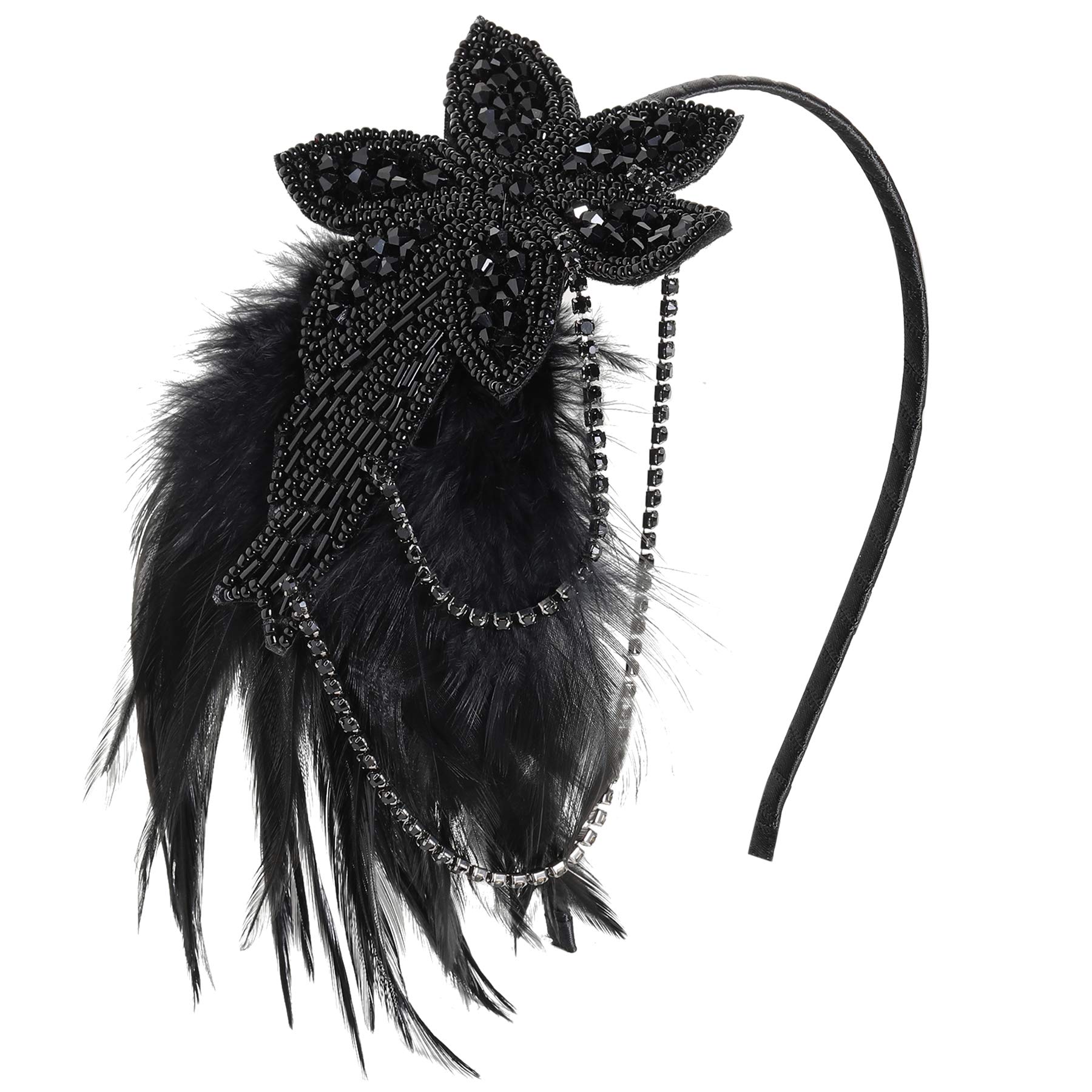 Fascia Per Capelli Vintage Anni '20 Con Perline E Cristalli Neri E Oro - Accessorio Gatsby Per Donna