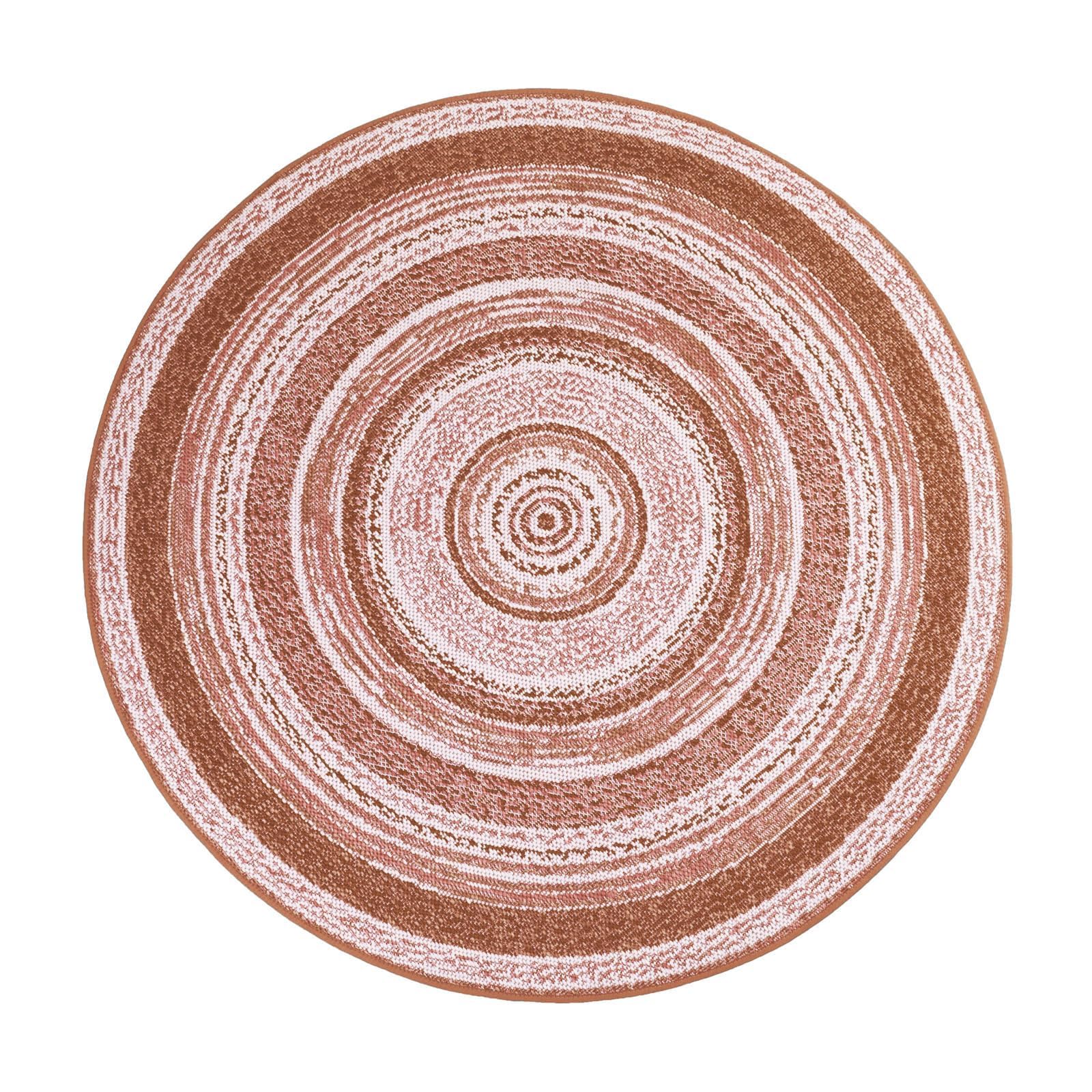 Floordirekt | Tapis Extérieur & Intérieur tissé Plat, Lavable, Résistant aux UV | Certifié Öko-Tex | Idéal pour la terrasse, Le Balcon, la Cuisine et Le Salon | Zoe Terra, Ø 120cm
