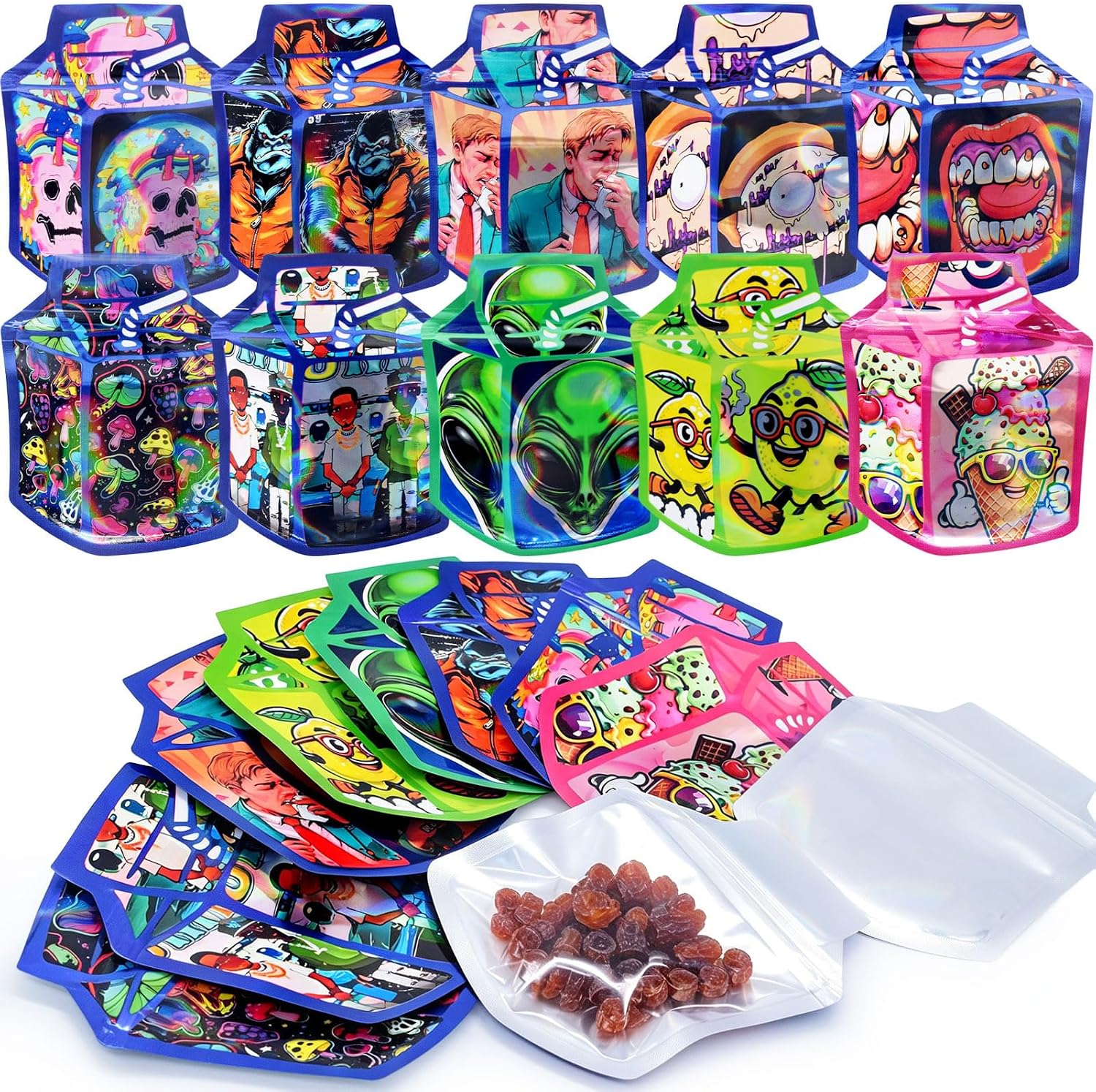100Pcs 10x12.5cm Resealable Bags – Pattern & Clear Organizer Pouches