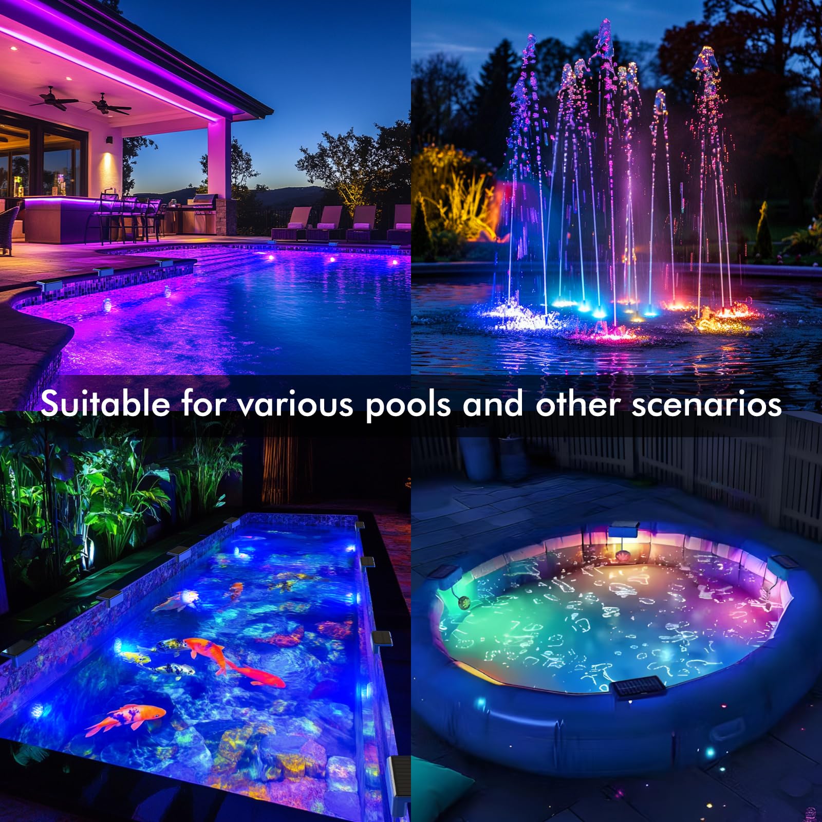 Quntis Luci Solari a Immersione IP68 Impermeabili per Piscina con Telecomando, LED RGBCW Subacquee Magnetiche per Esterno Laghetto Festa 2 Pezzi