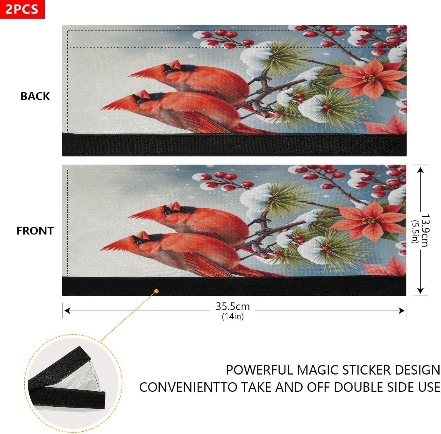 Christmas Flowers Winter Cardinals Handle Covers Set of 2 Poinsettia Door Handle Covers for Refrigerator Fridge Microwave Dishwasher Kitchen Gloves Handles Antiskid Cloth Door Handle Wraps Protector