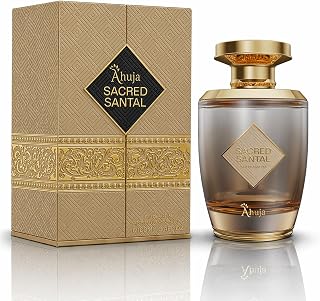 AHUJA Sacred Santal Eau de Parfum 3.4 fl oz – Unisex Luxury Perfume w/Sandalwood, Violet Leaves & Cardamom – Earthy Woody Fragrance w/Spicy Notes – Long-Lasting Cologne
